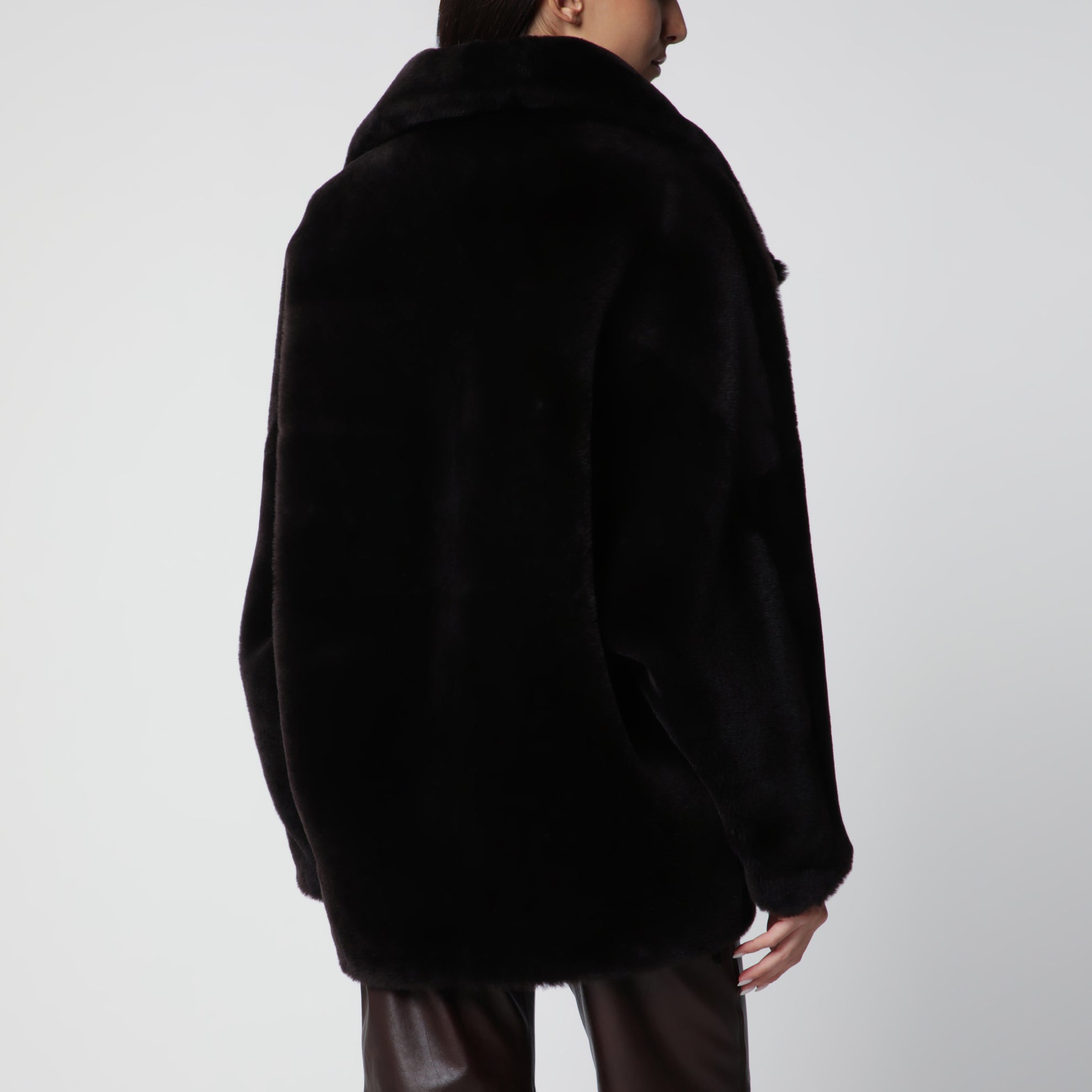 Chocolate brown zip-up shearling jacket