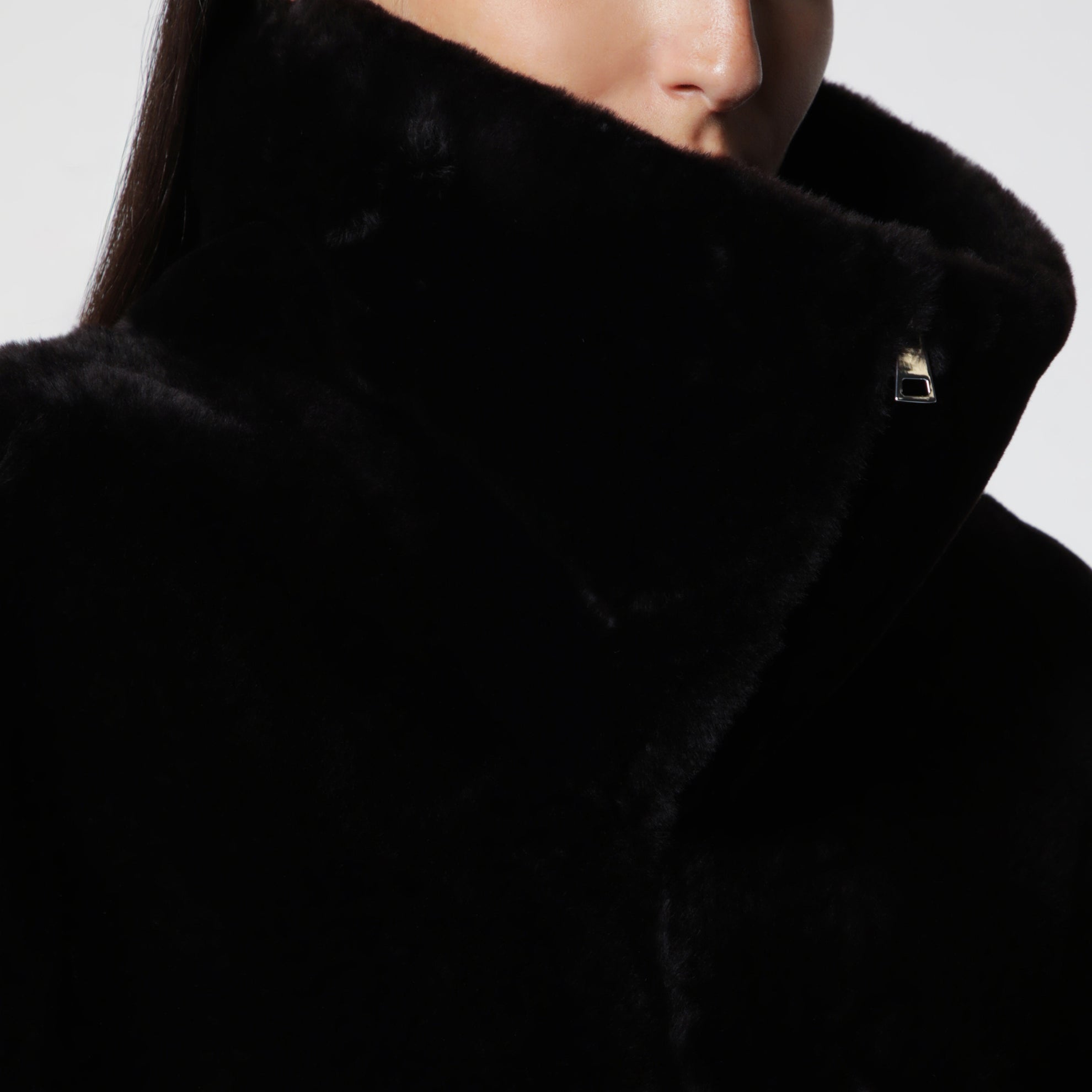 Chocolate brown zip-up shearling jacket