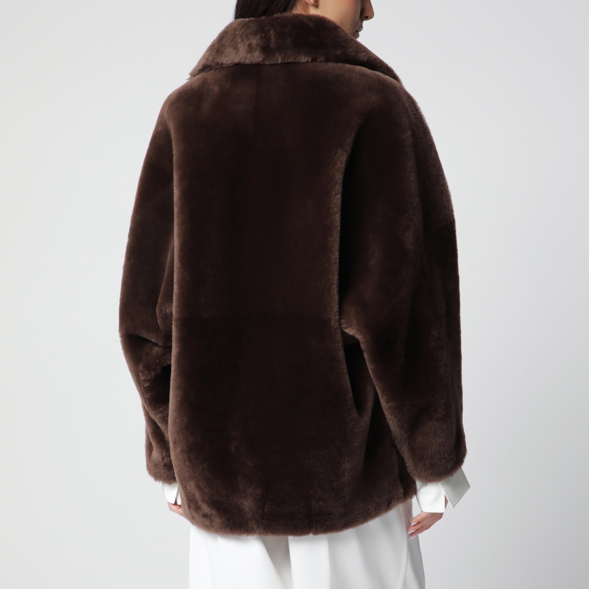 Oak brown zip-up shearling jacket