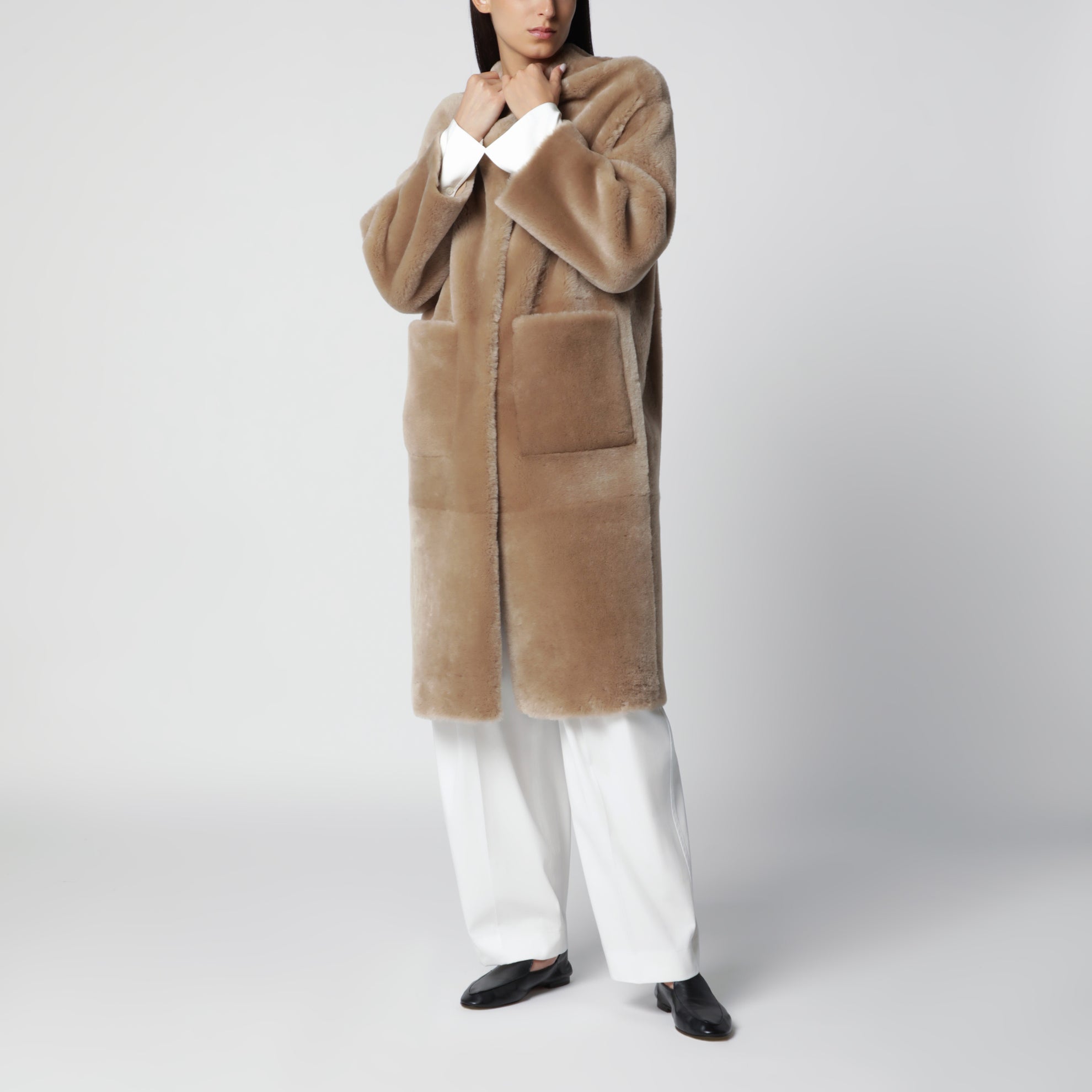 Hazelnut reversible shearling coat