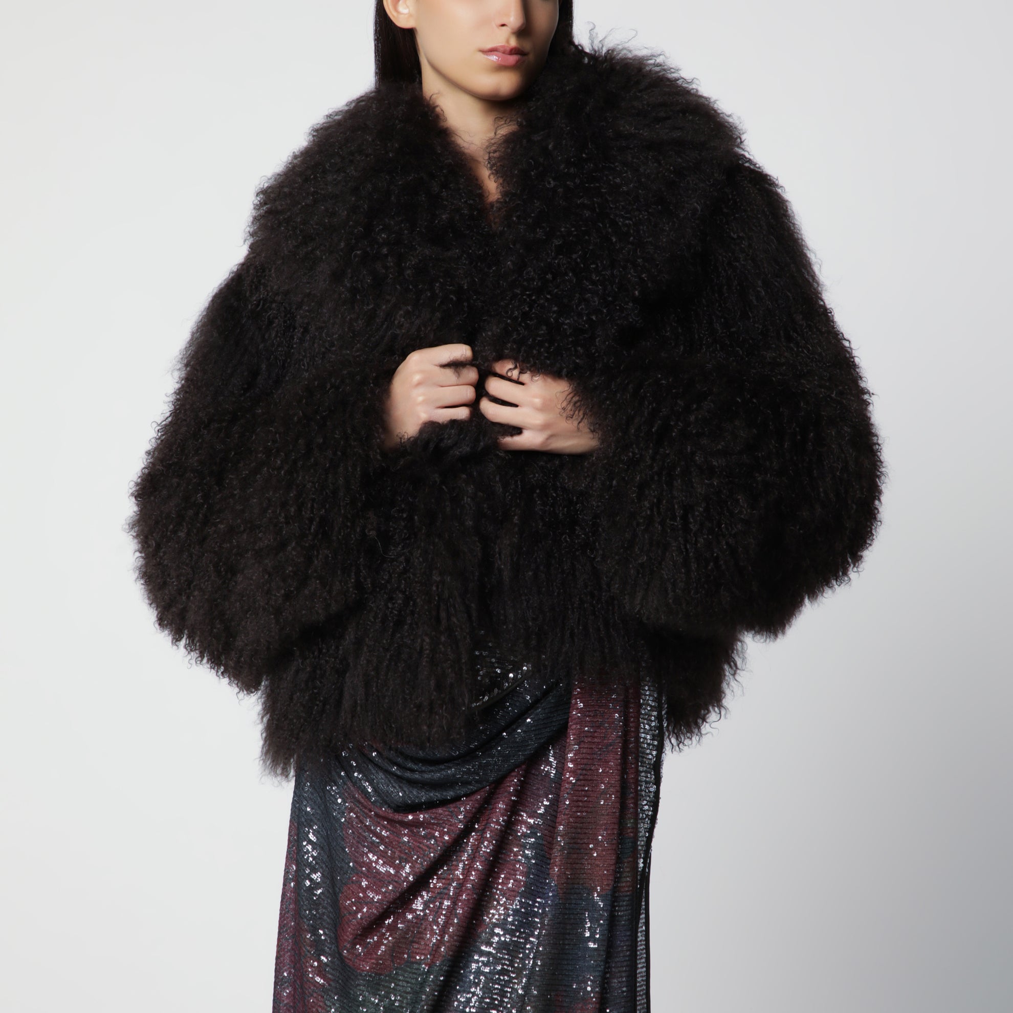 Short chocolate brown fur jacket