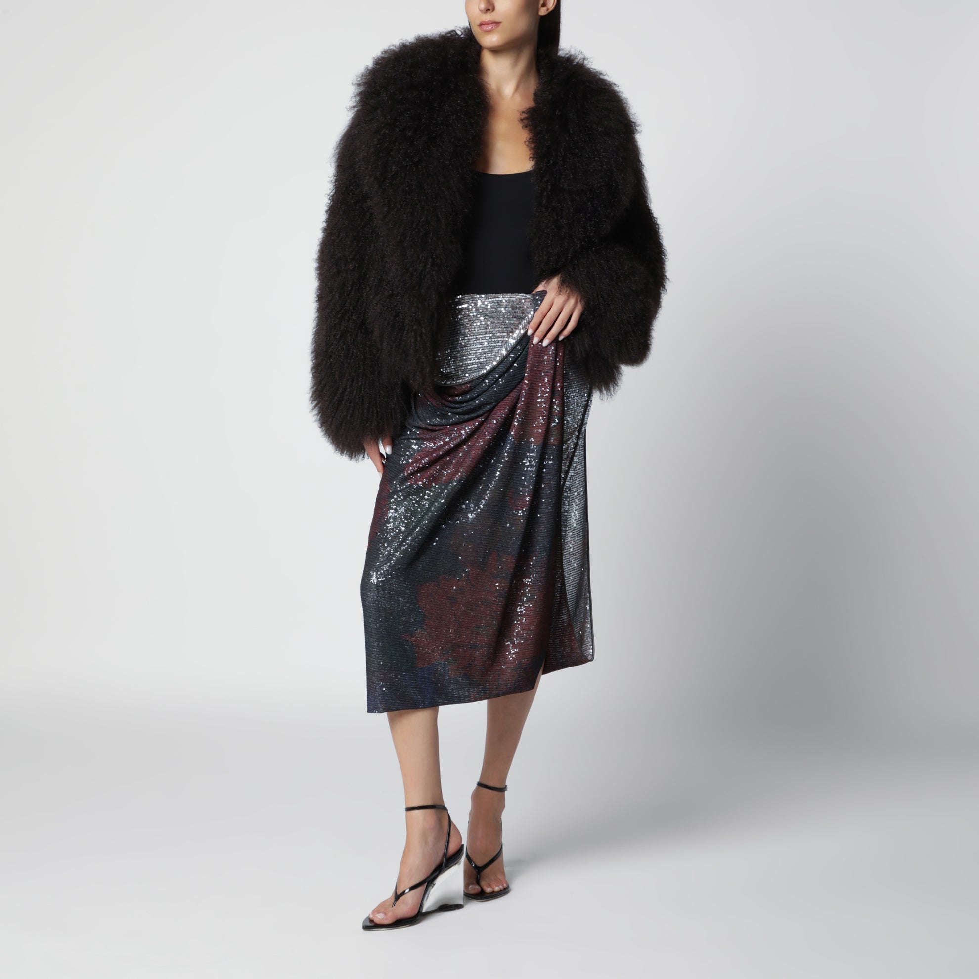 Short chocolate brown fur jacket