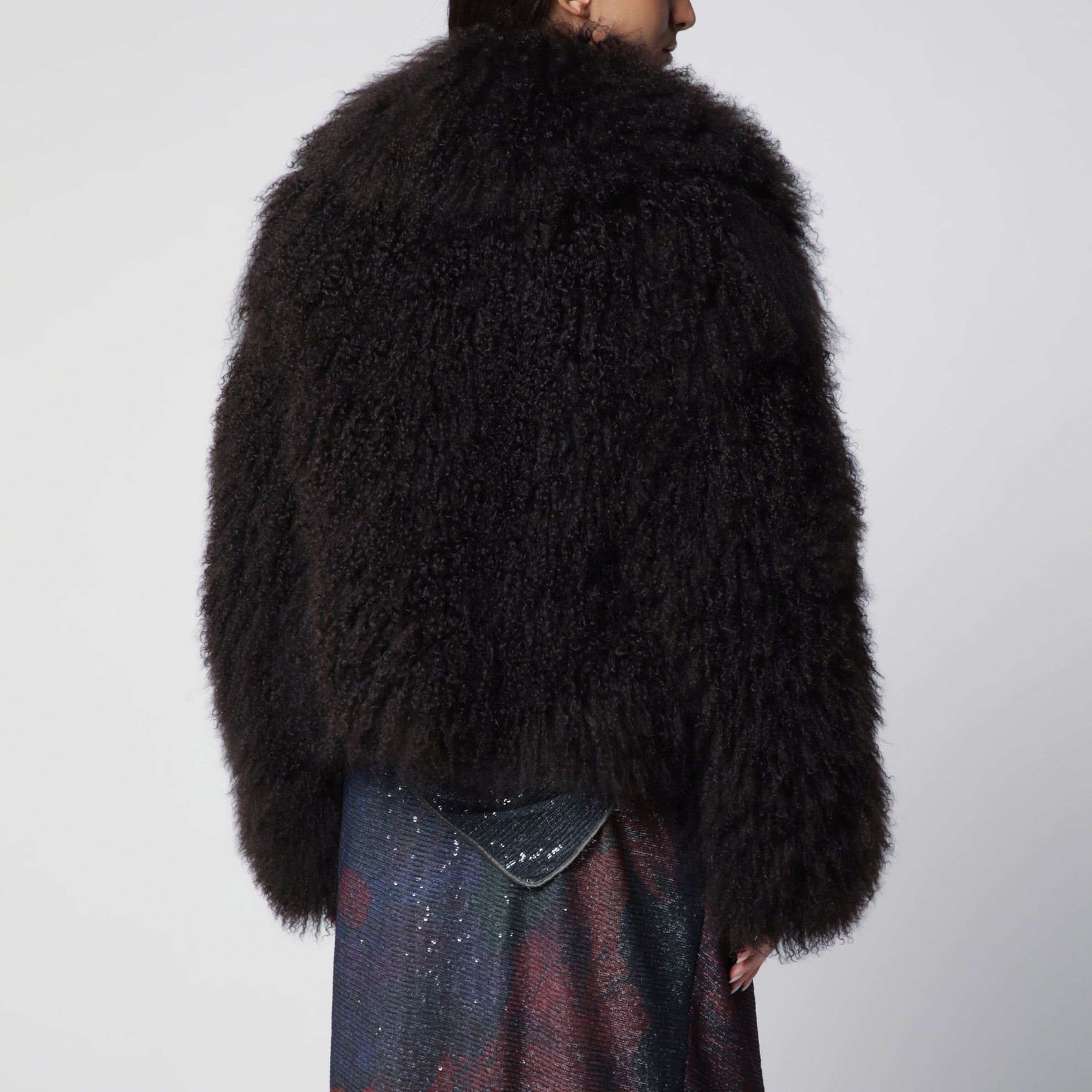 Short chocolate brown fur jacket