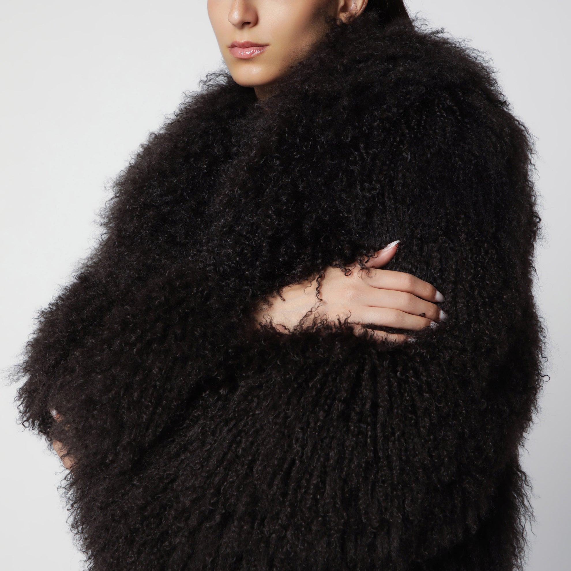 Short chocolate brown fur jacket