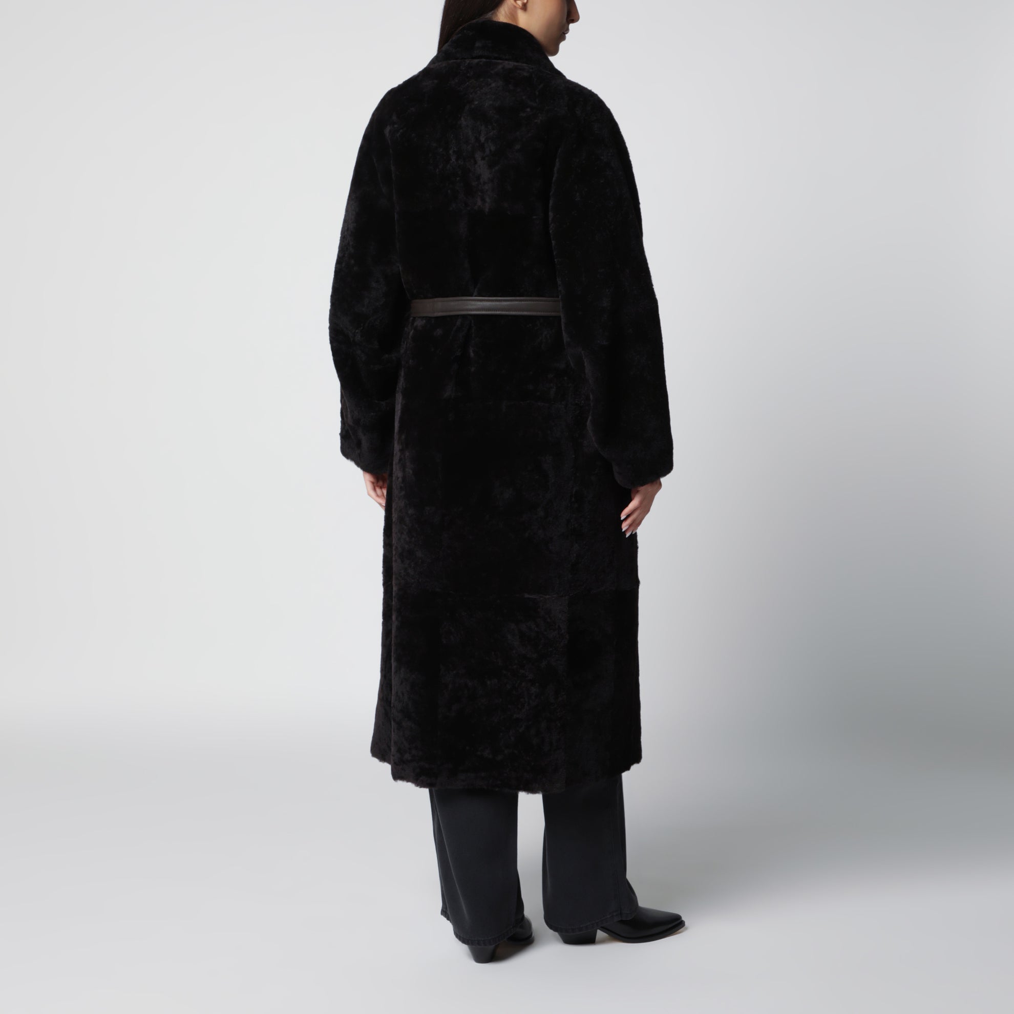Chocolate brown belted fur coat