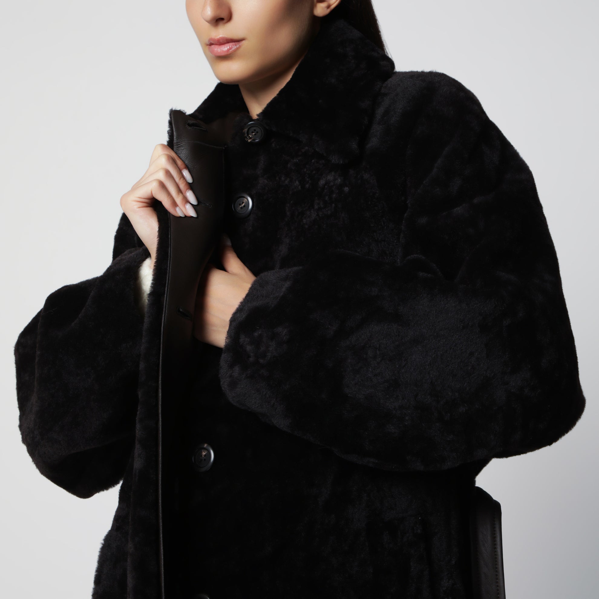 Chocolate brown belted fur coat