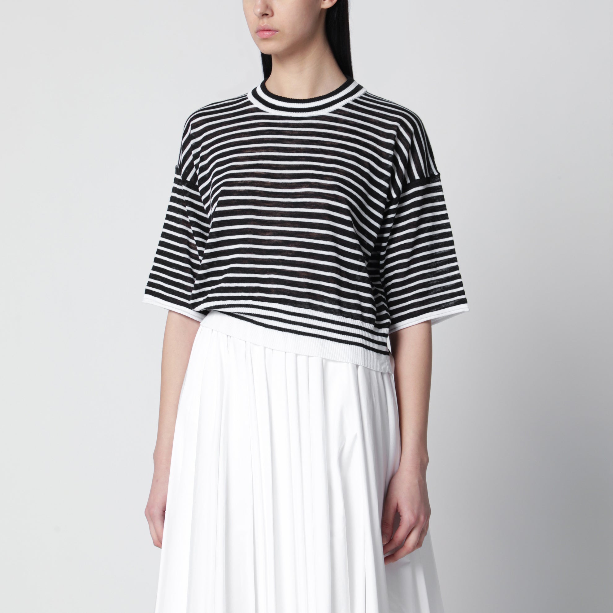 Black/white striped cotton-blend sweater