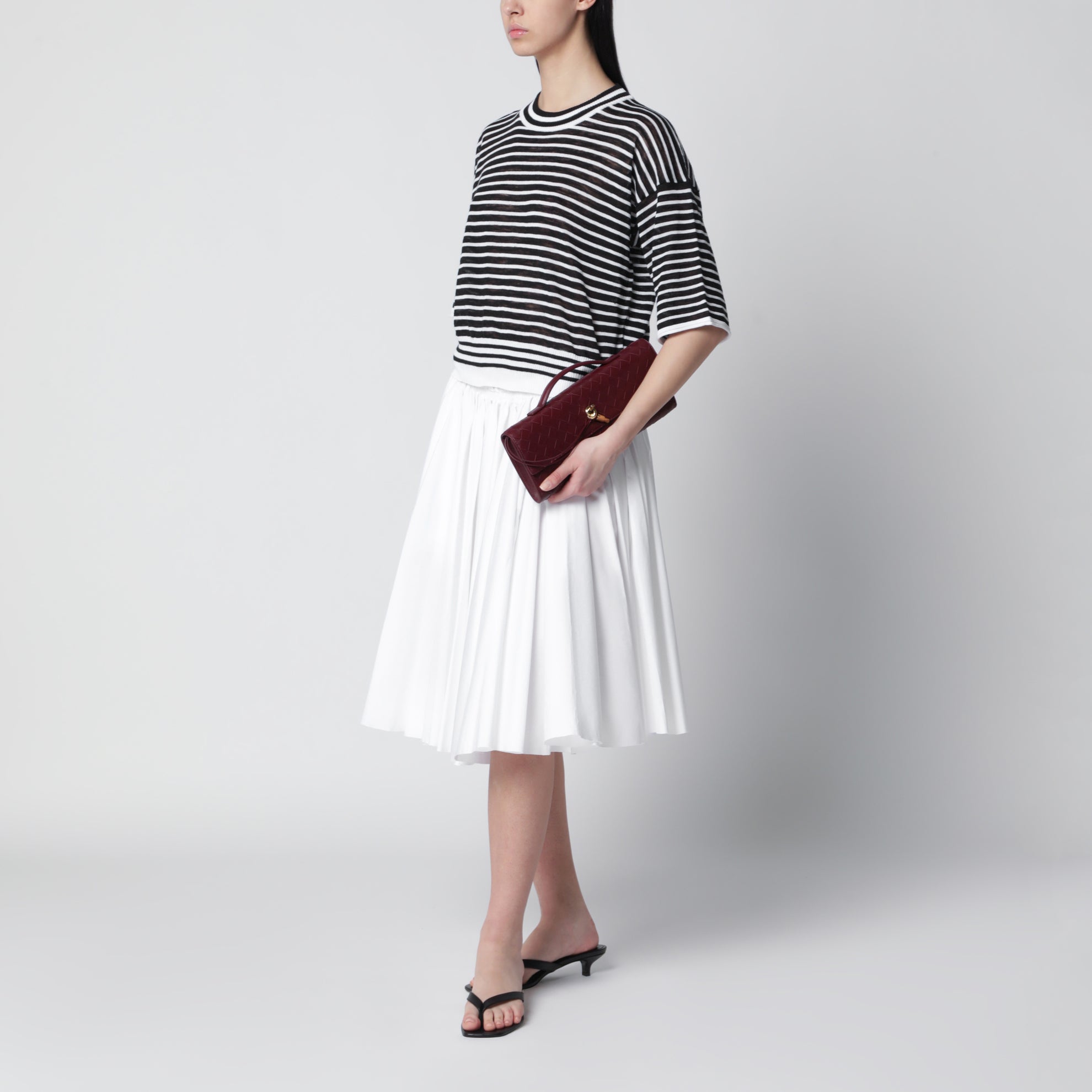 Black/white striped cotton-blend sweater