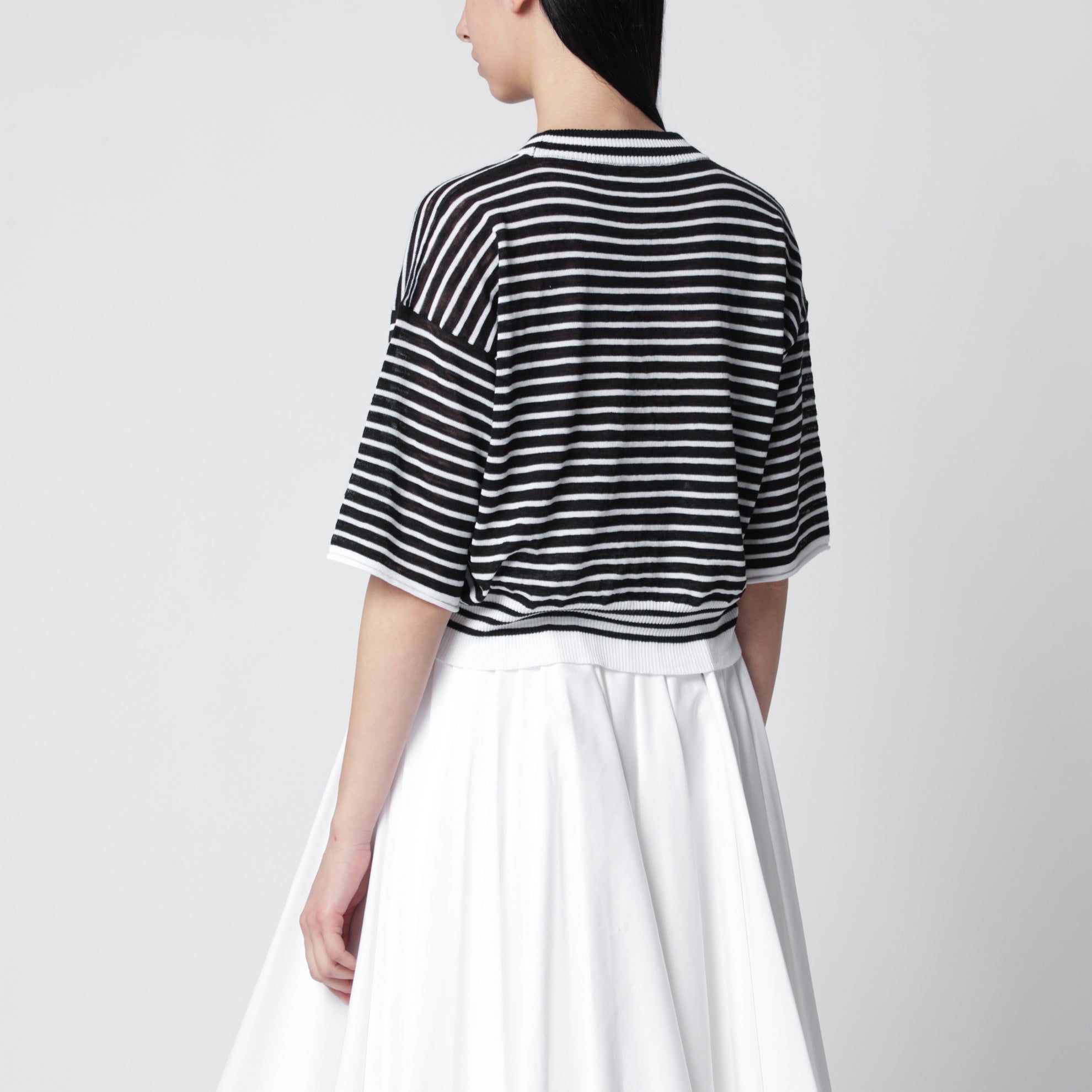 Black/white striped cotton-blend sweater