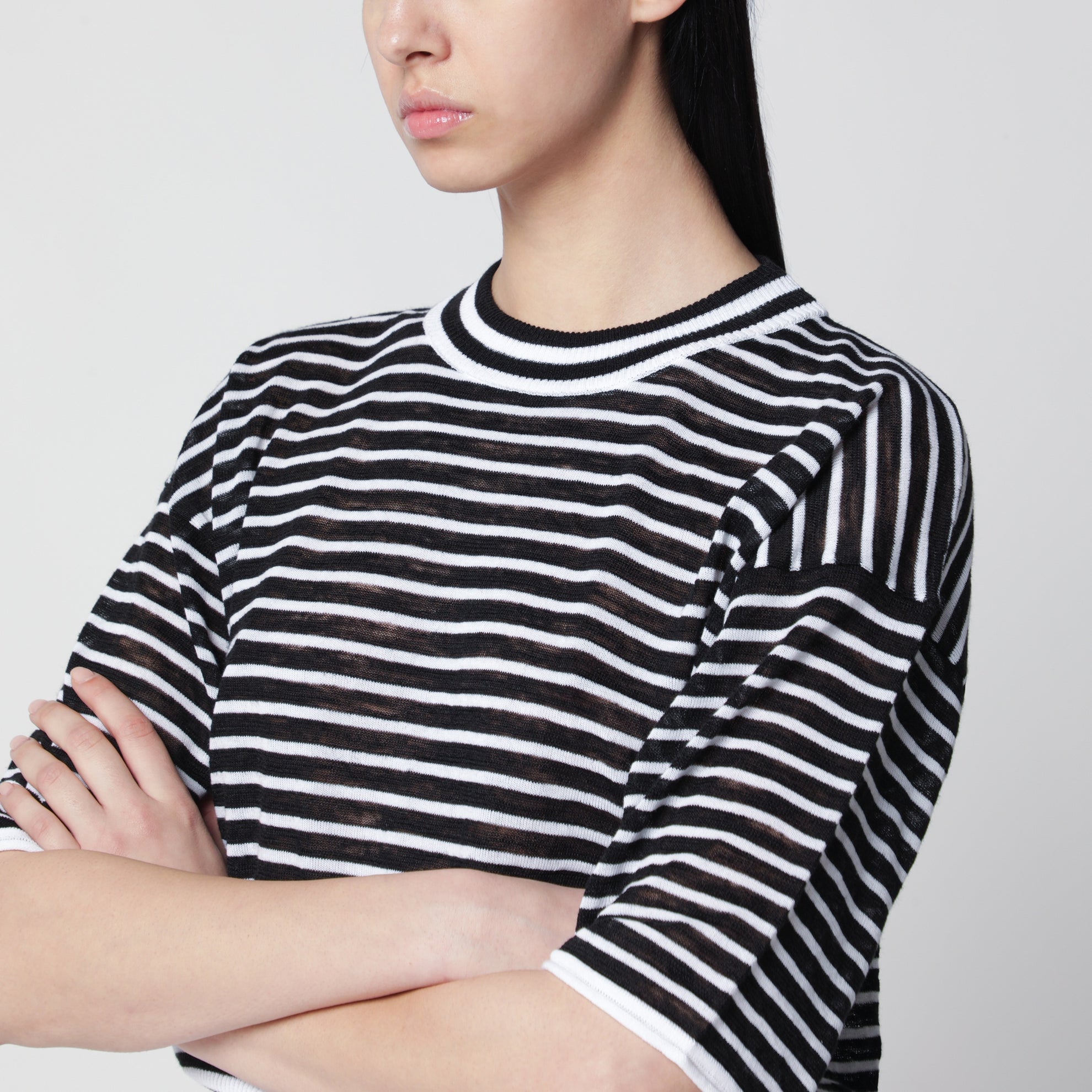 Black/white striped cotton-blend sweater