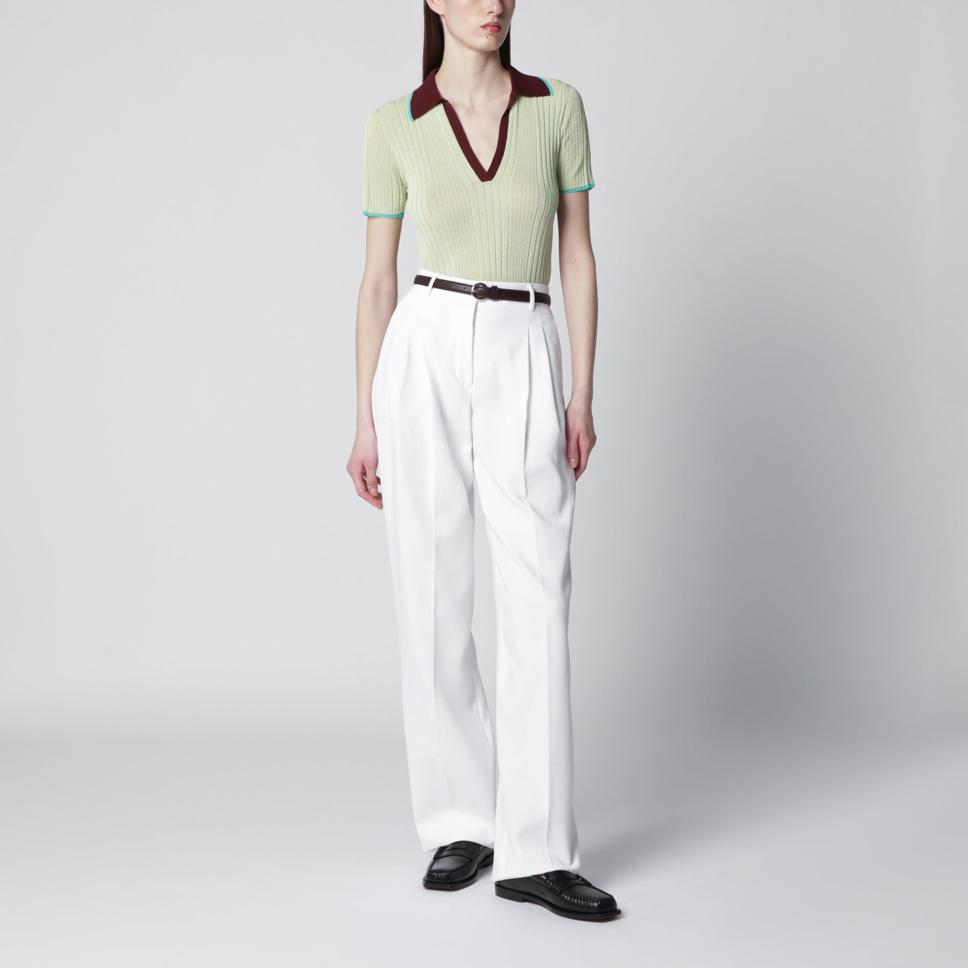 Ripp-Poloshirt mit Kontrastdetails aus Viskosemix