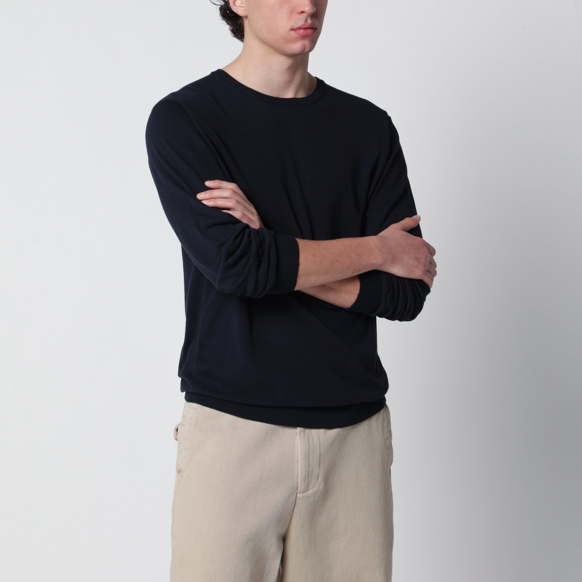 Navy blue cotton crewneck sweater