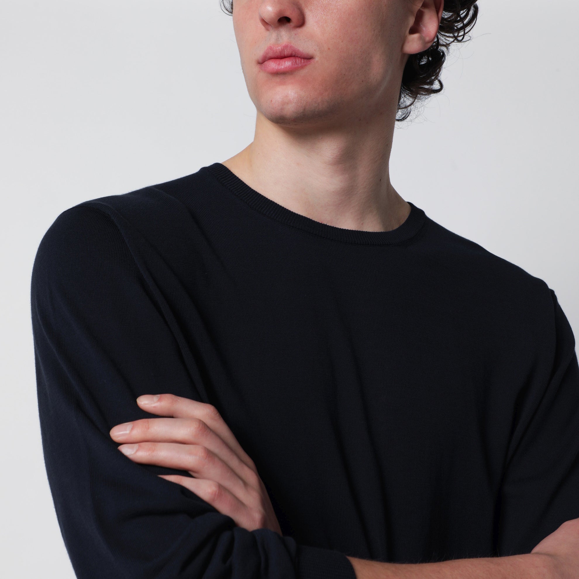 Navy blue cotton crewneck sweater