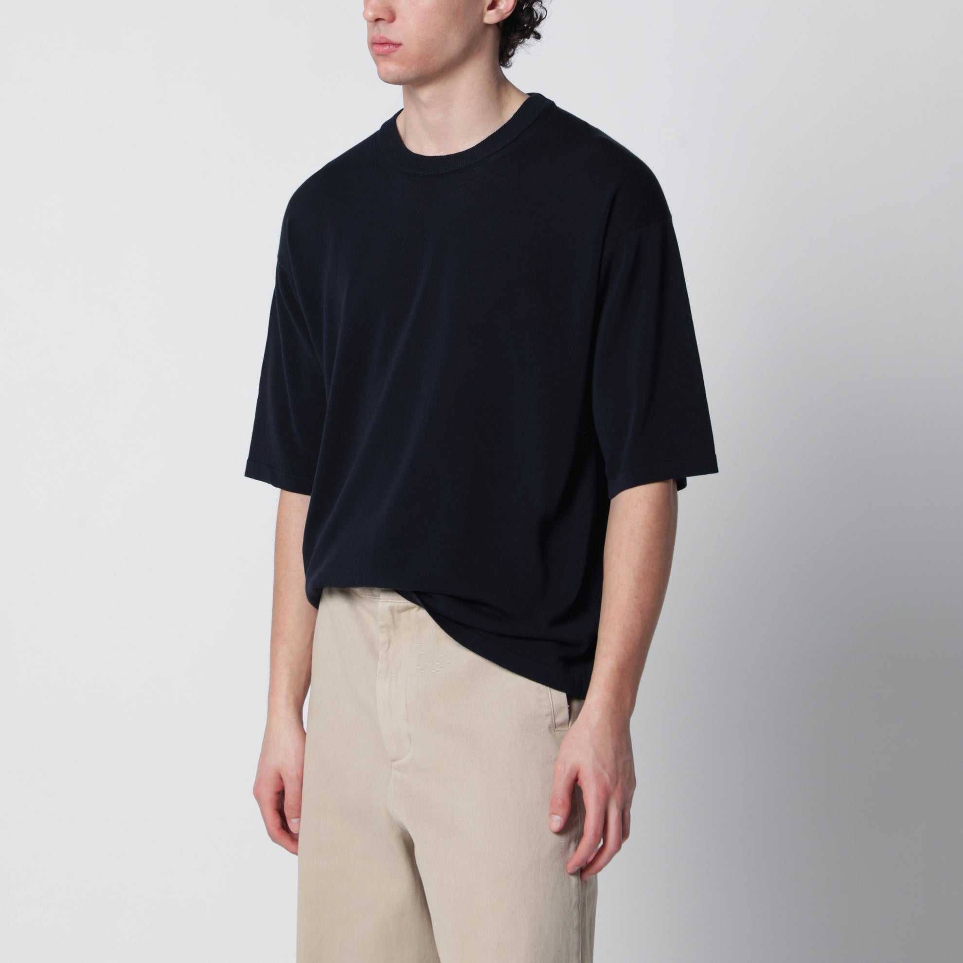 Navy blue cotton knit T-shirt