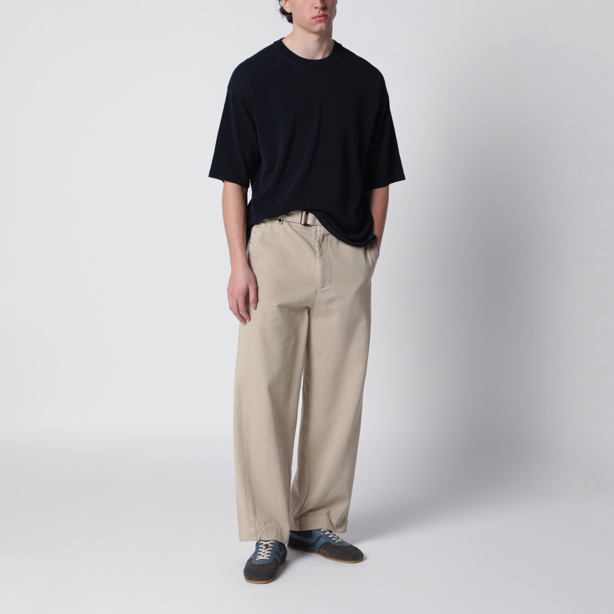 Navy blue cotton knit T-shirt