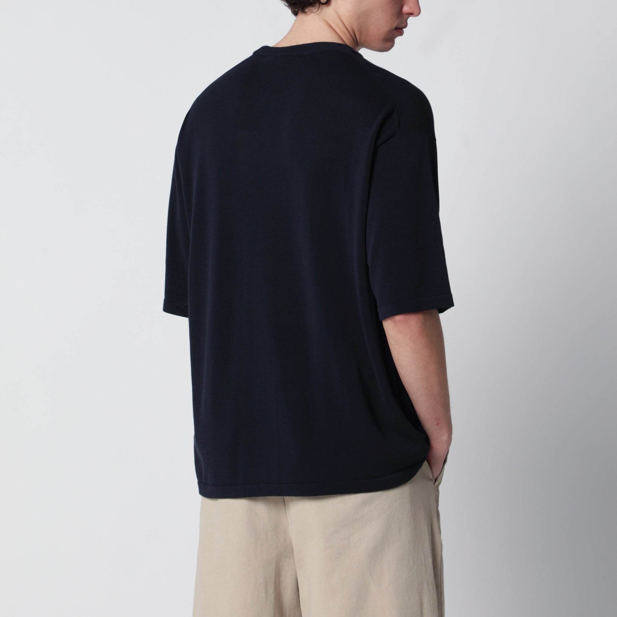 Navy blue cotton knit T-shirt