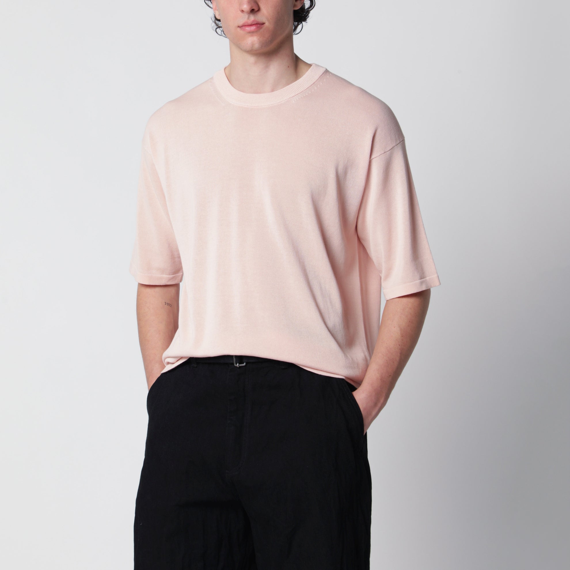 T-shirt rose en maille de coton
