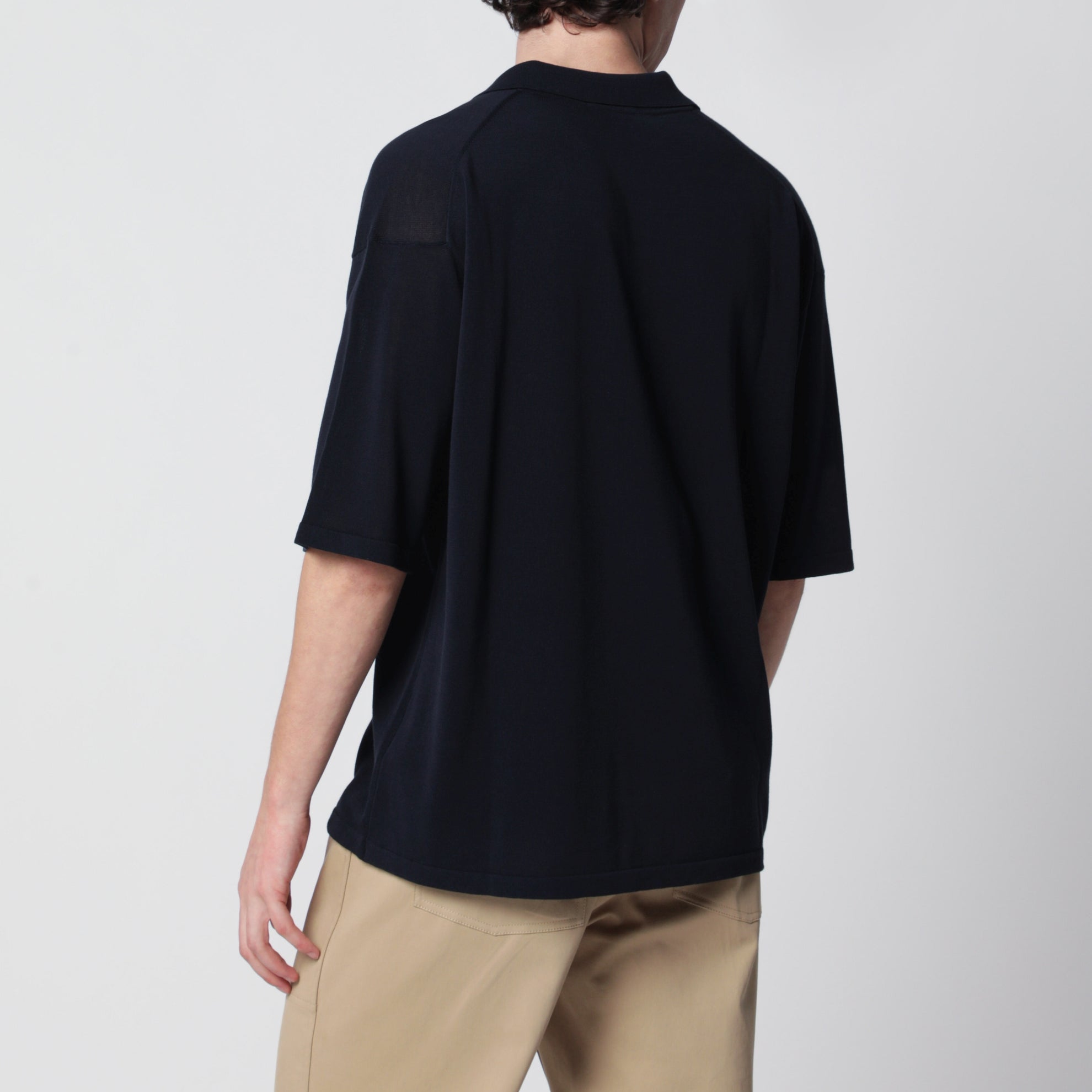 Navy blue cotton knit polo shirt