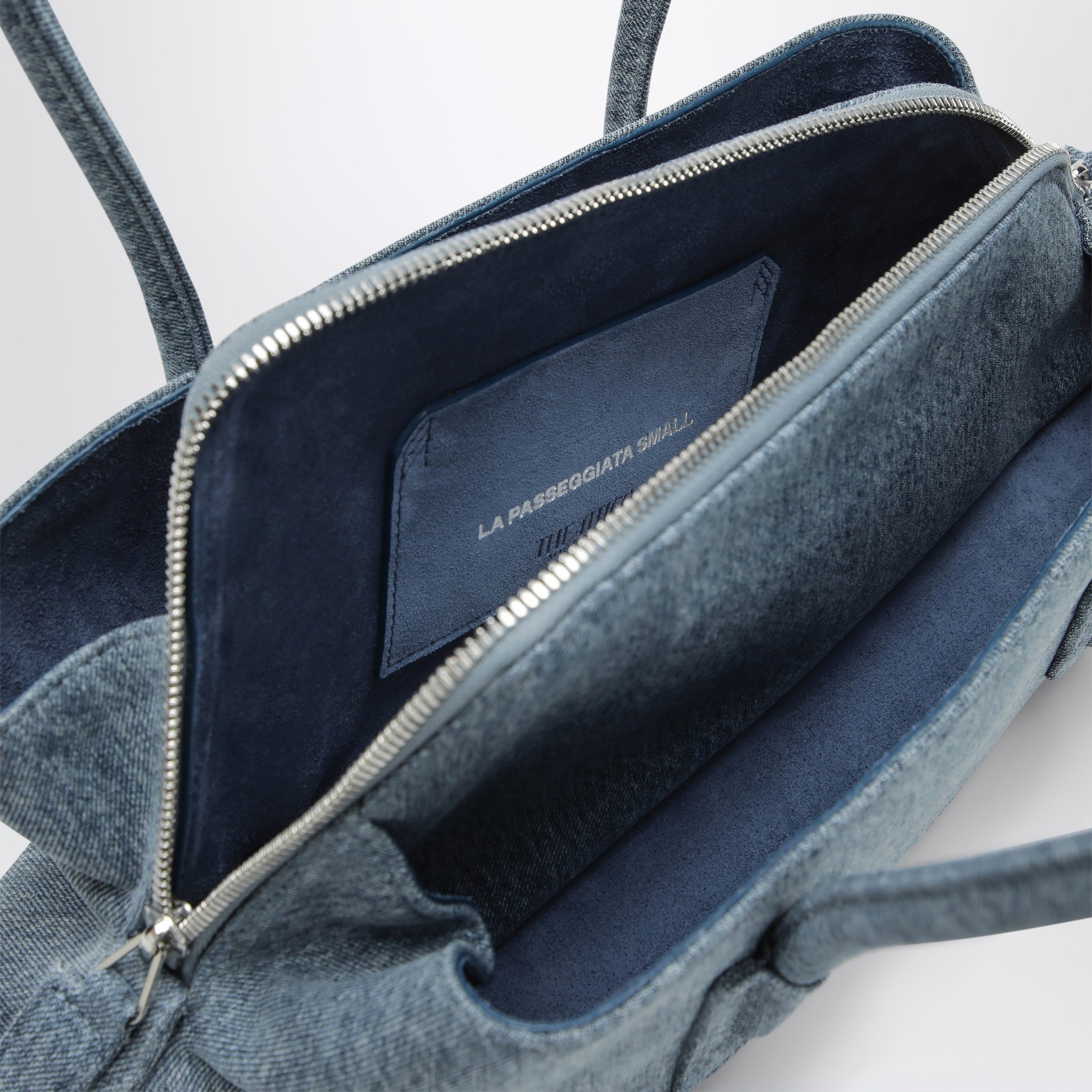 La Passeggiata Small washed denim top handle bag