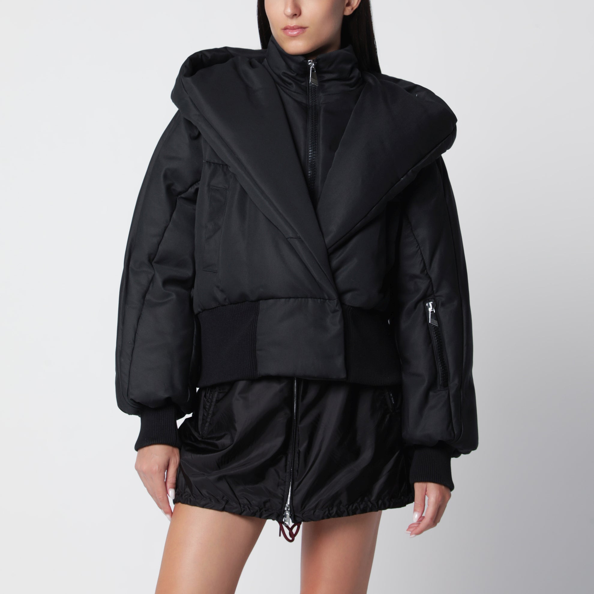 Black quilted cotton-blend puffer jacket