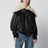 Bomber in pelle nero con collo in shearling