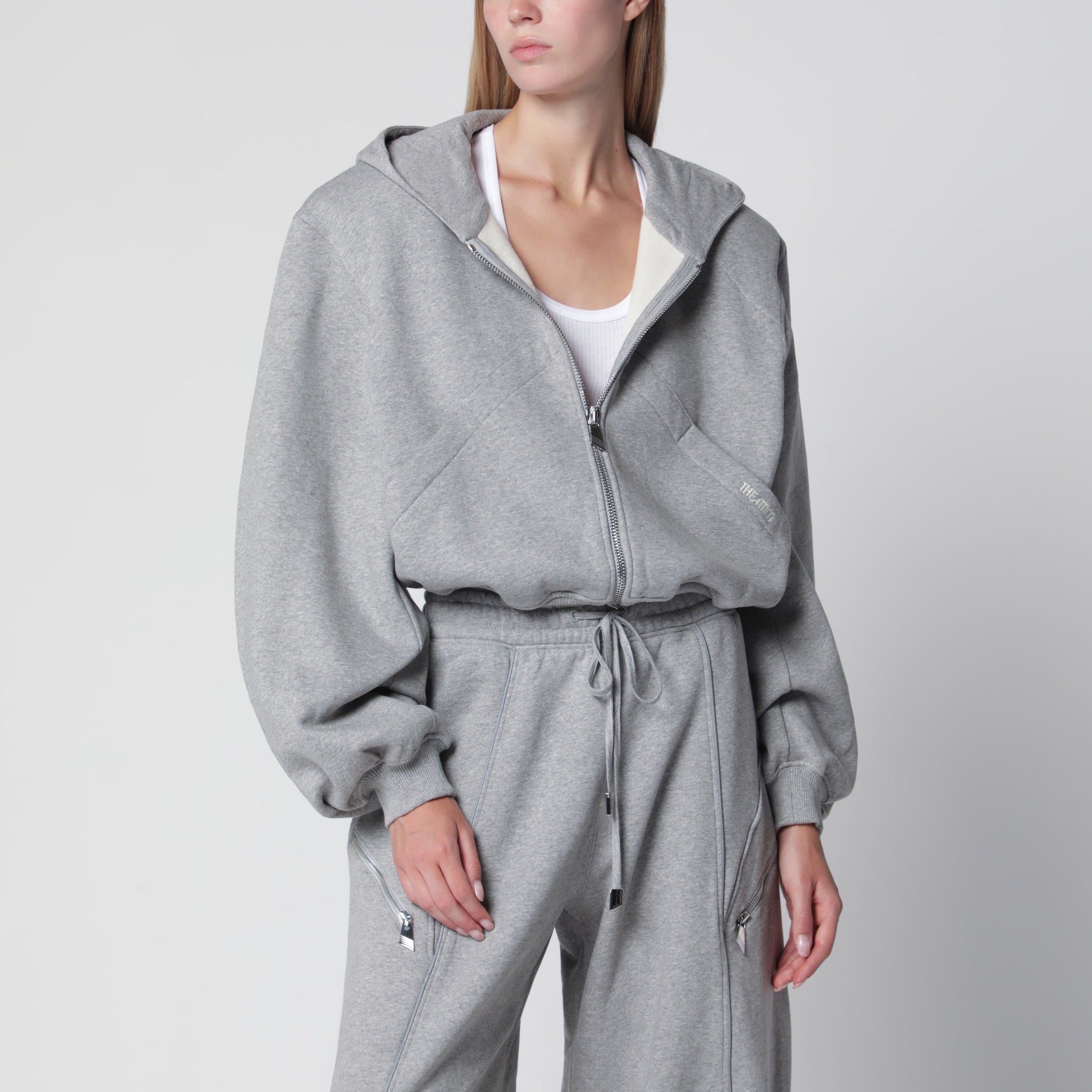 Felpa con cappuccio in cotone melange grigio