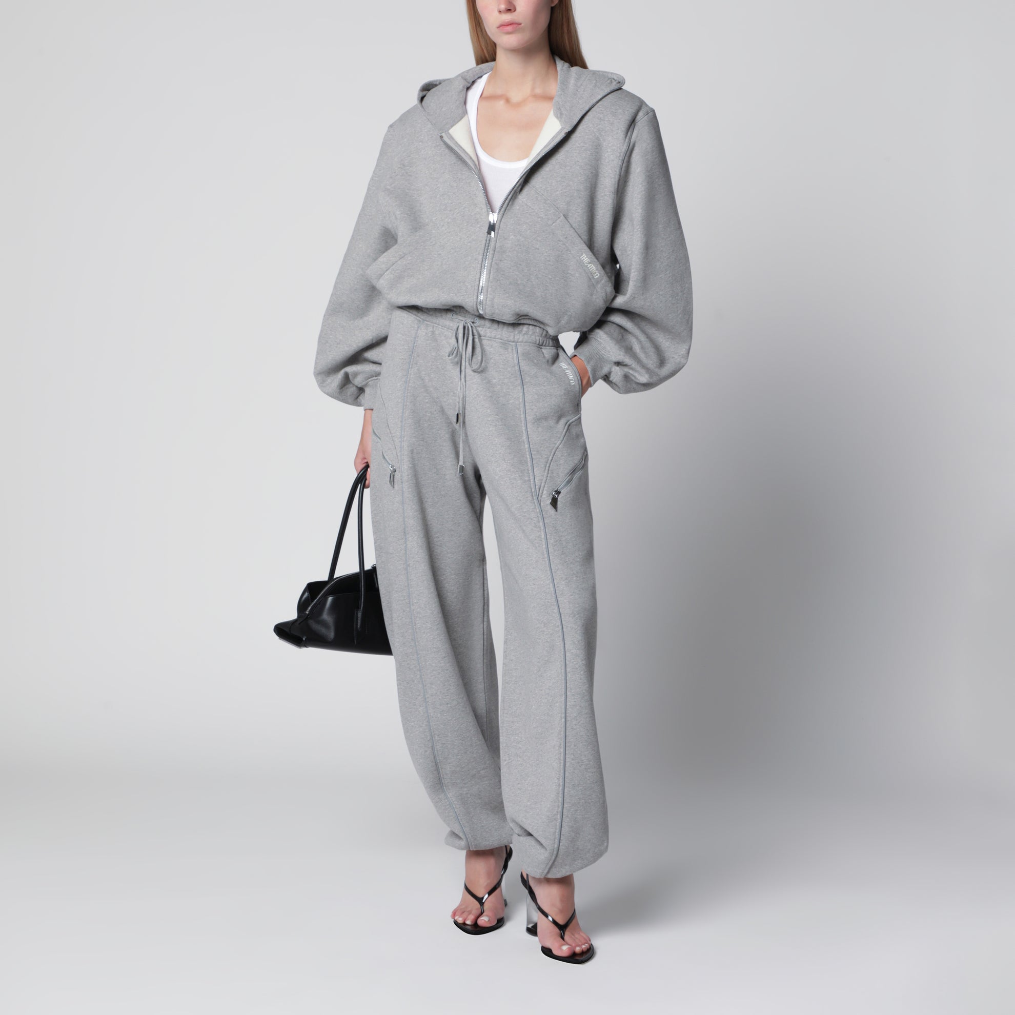 Felpa con cappuccio in cotone melange grigio