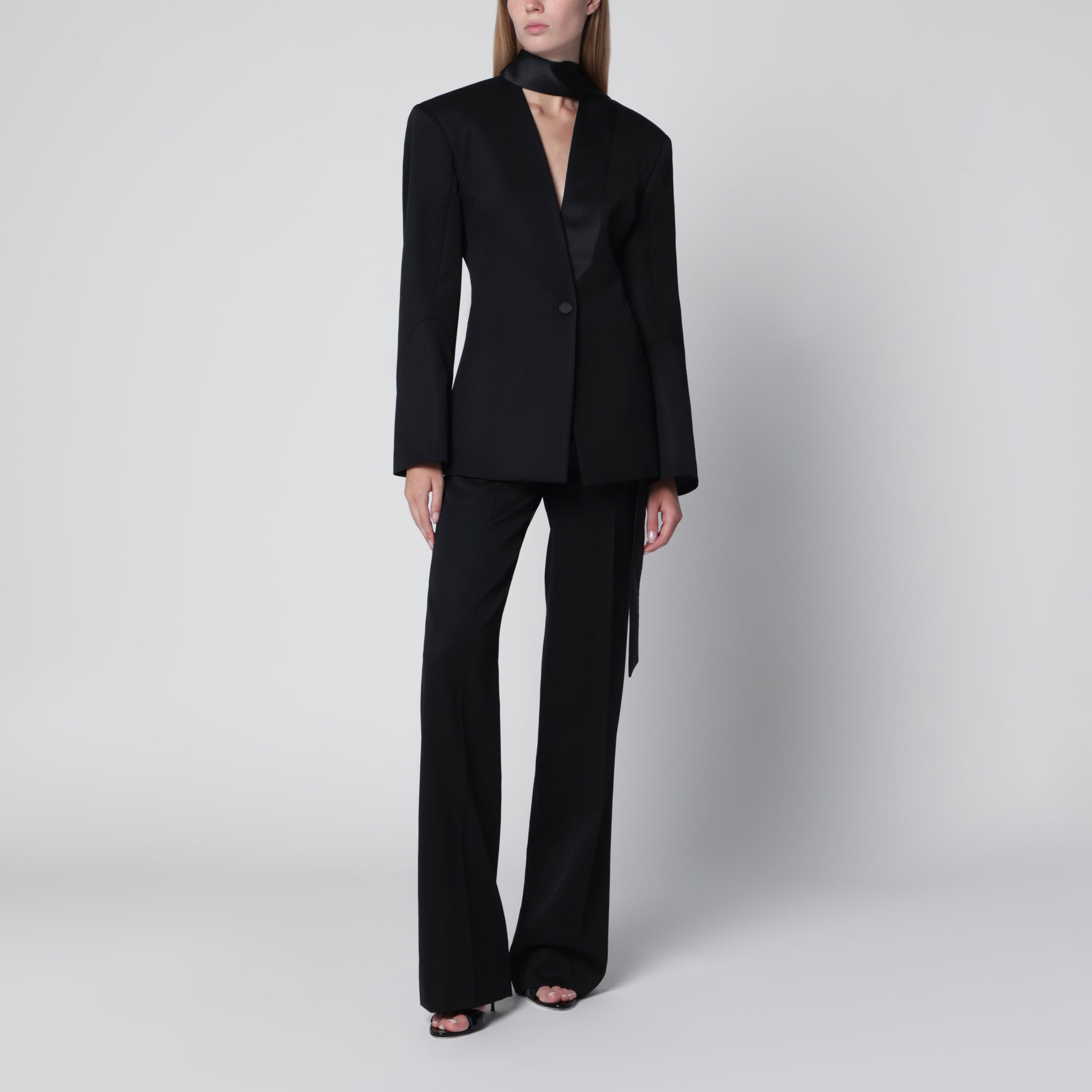 Black virgin wool tuxedo jacket with satin lapels