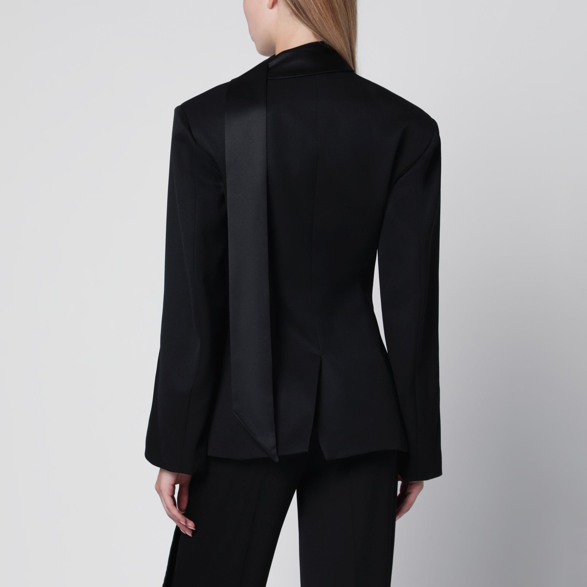 Black virgin wool tuxedo jacket with satin lapels