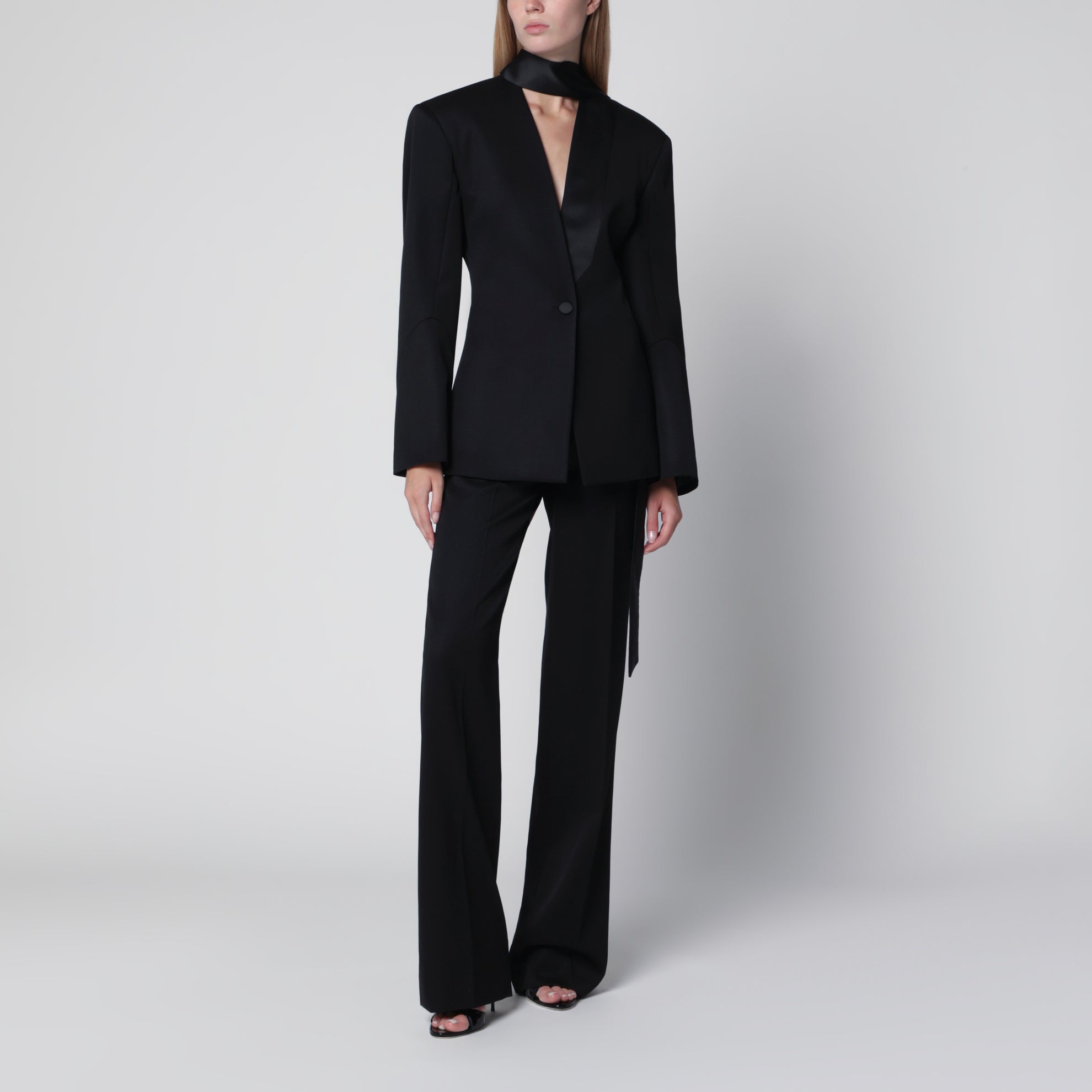 Pantalone tuxedo nero in lana vergine