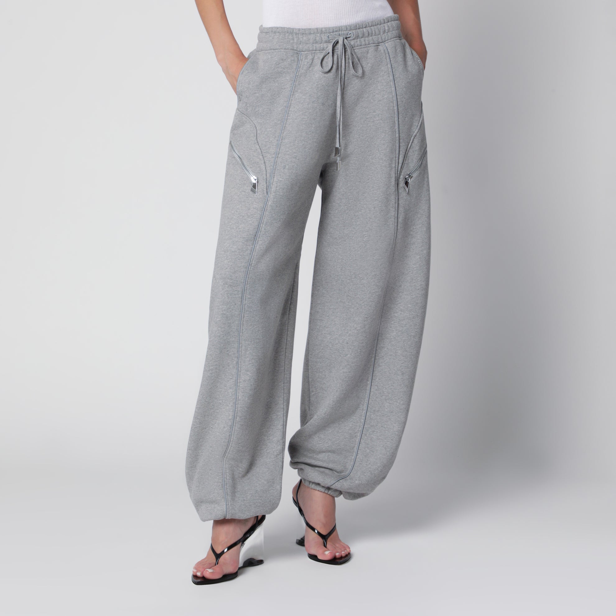 Pantaloni jogger lunghi in jersey di cotone grigio melange