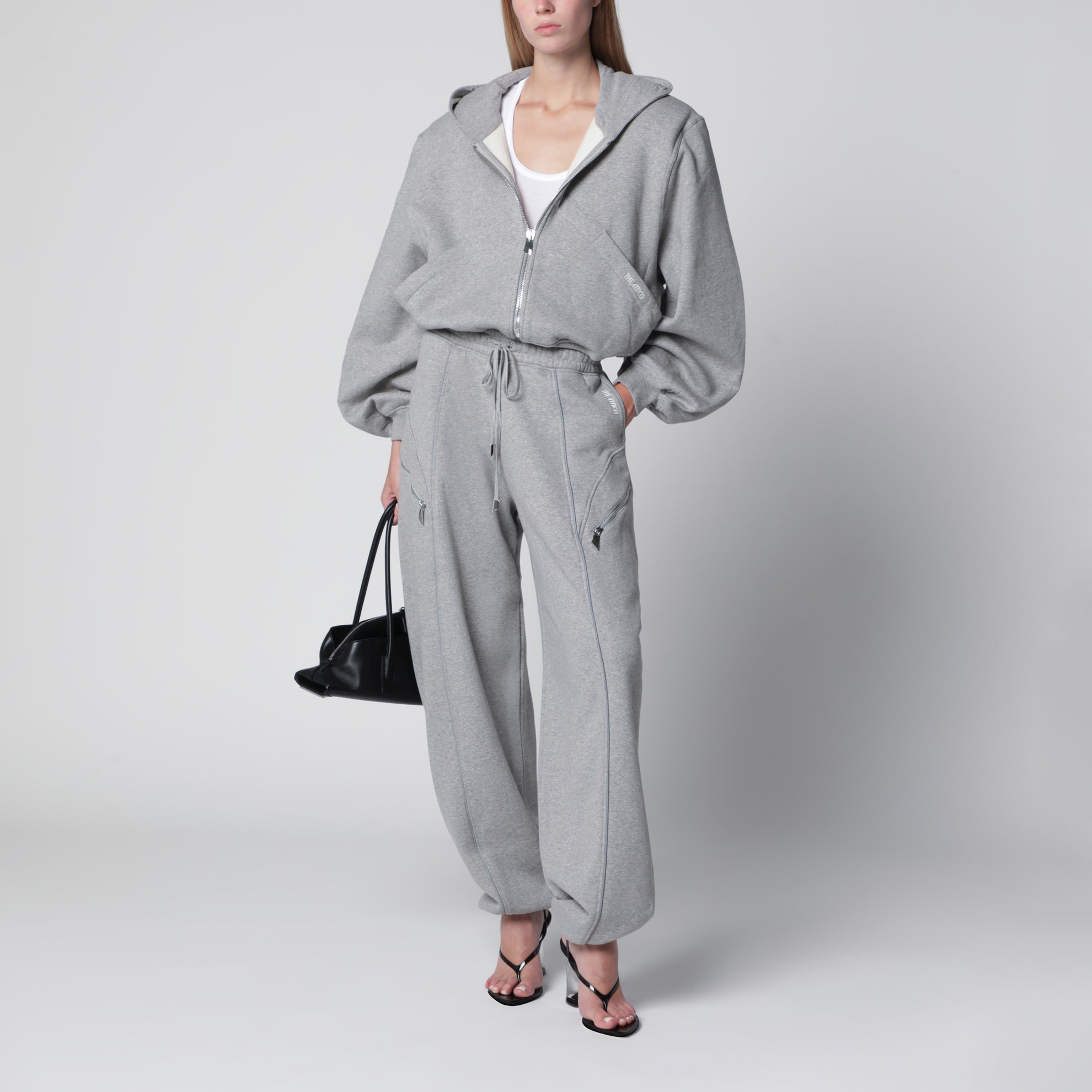Pantaloni jogger lunghi in jersey di cotone grigio melange