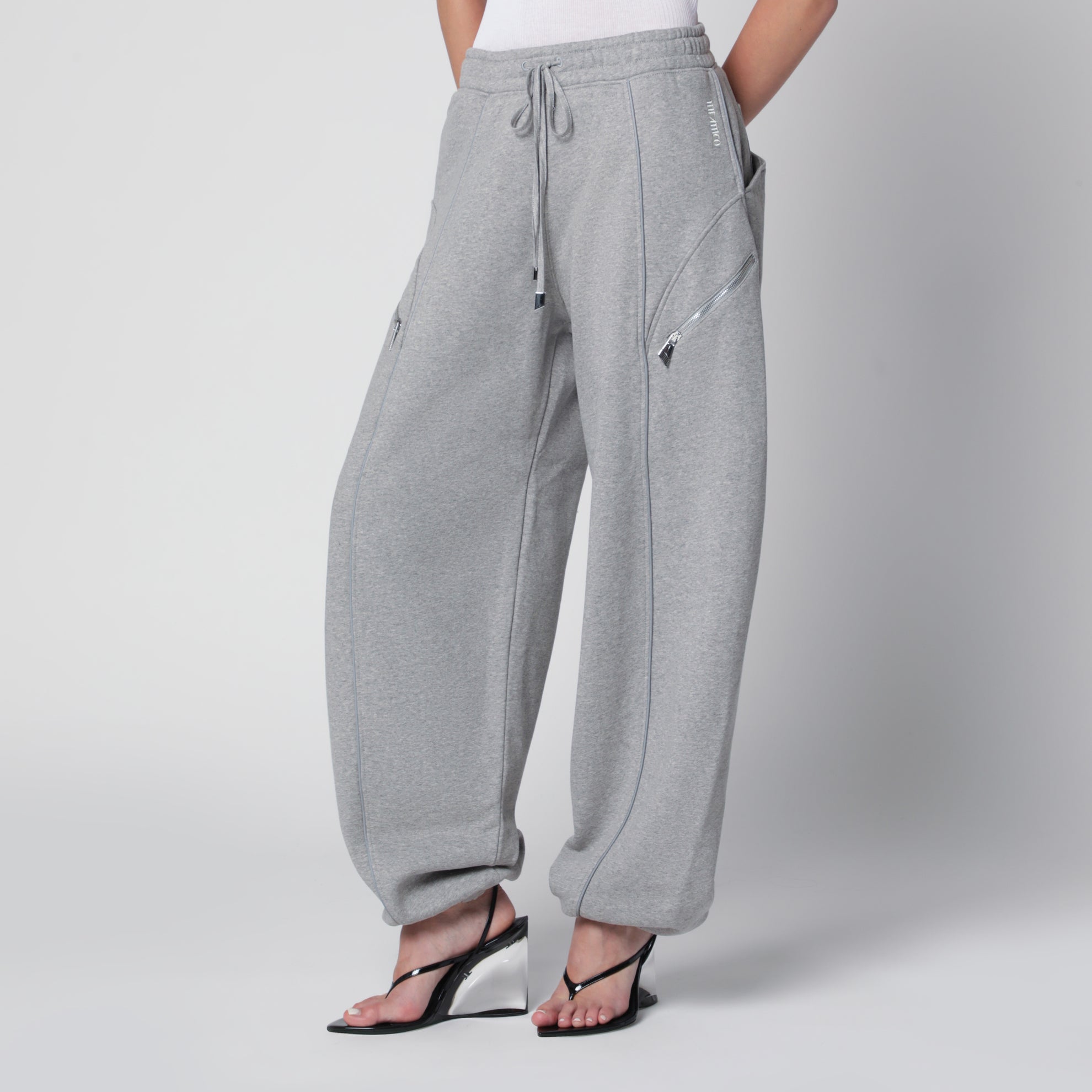 Pantaloni jogger lunghi in jersey di cotone grigio melange