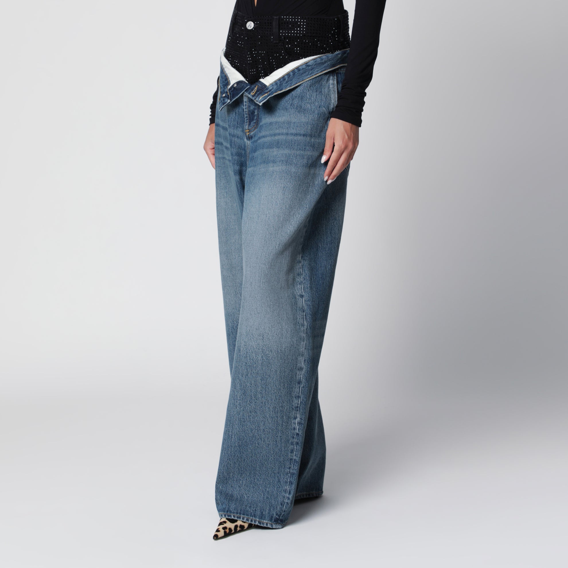Jean wide-leg bleu et noir à double taille