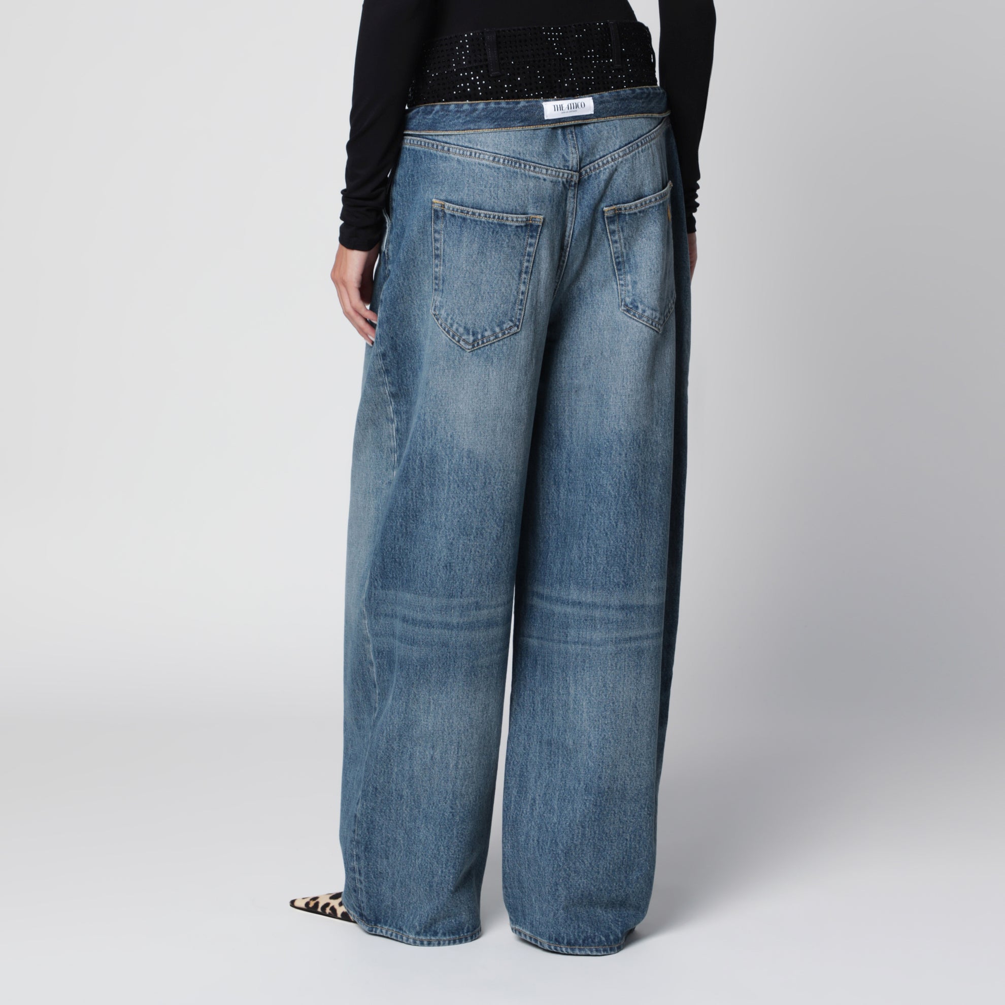 Jean wide-leg bleu et noir à double taille