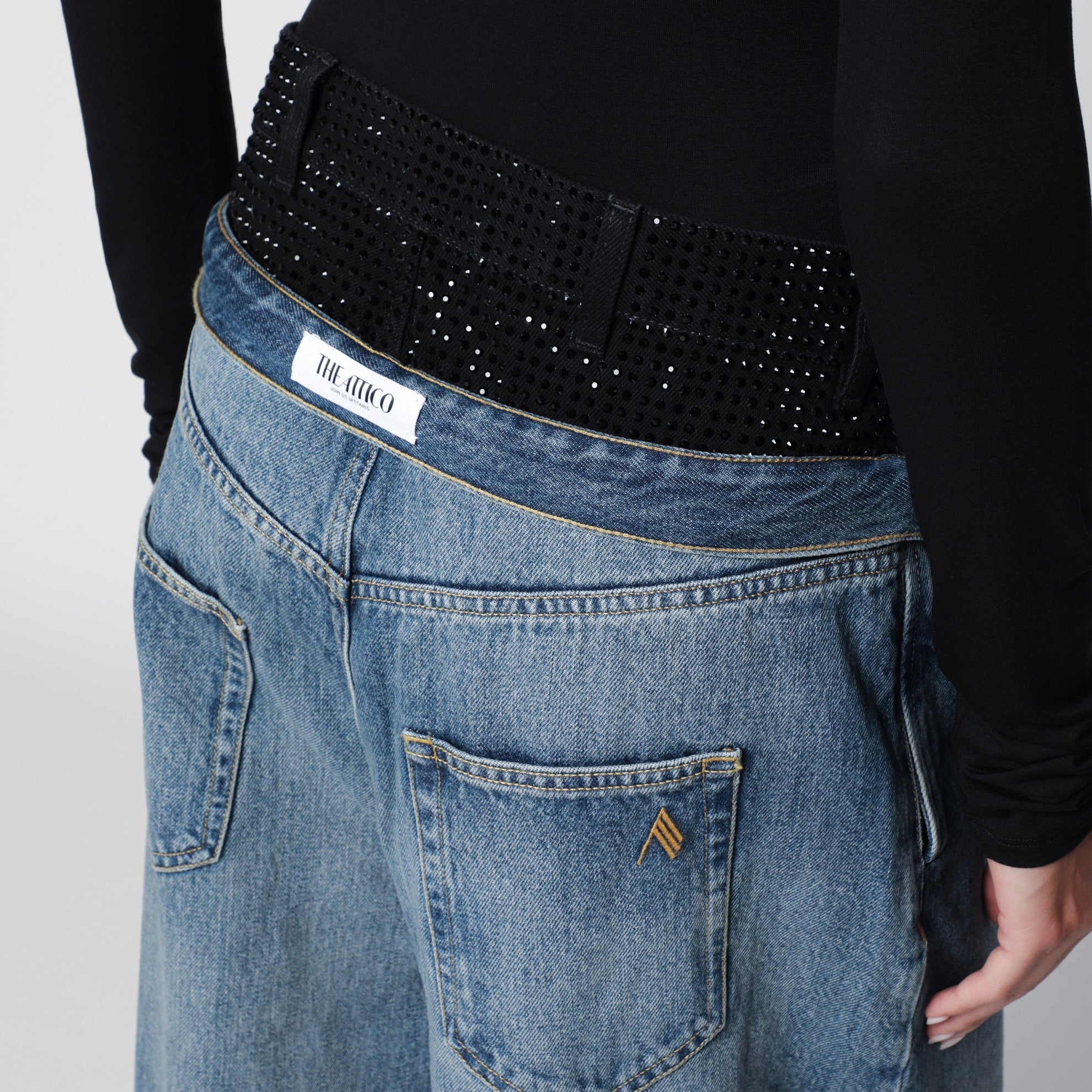 Jean wide-leg bleu et noir à double taille