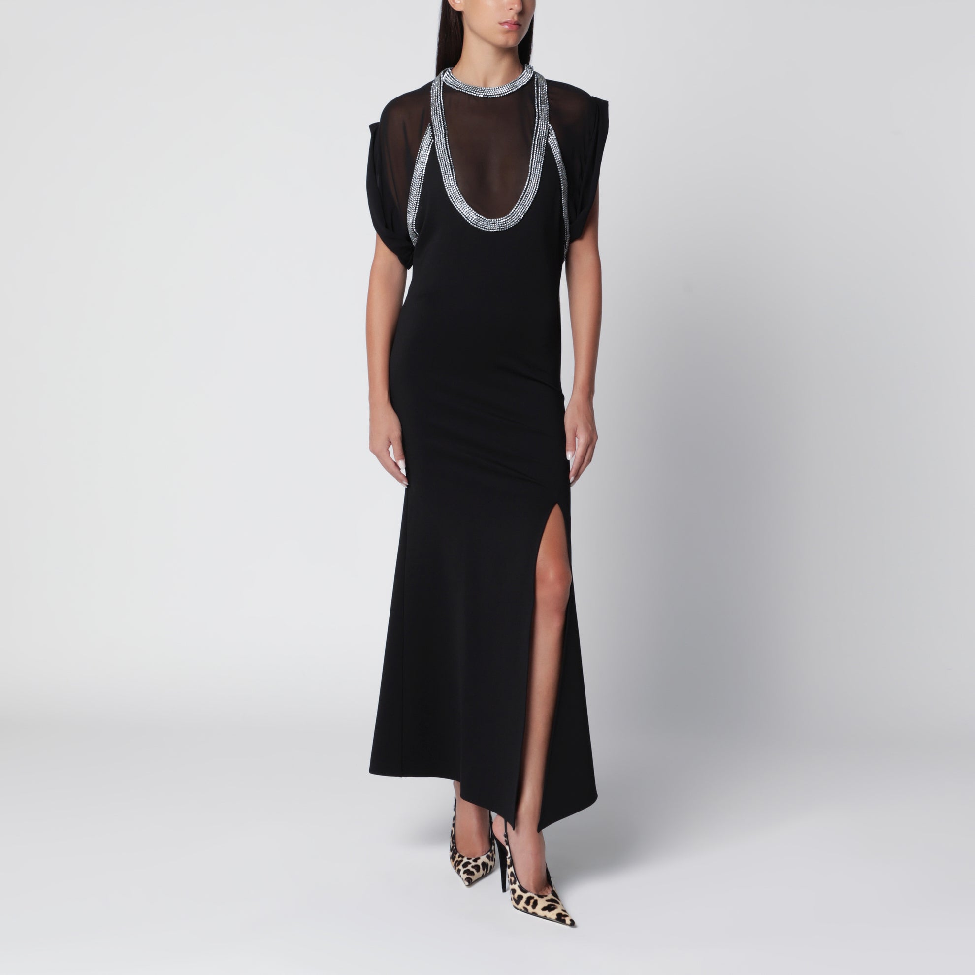 Abito nero in misto viscosa con strass