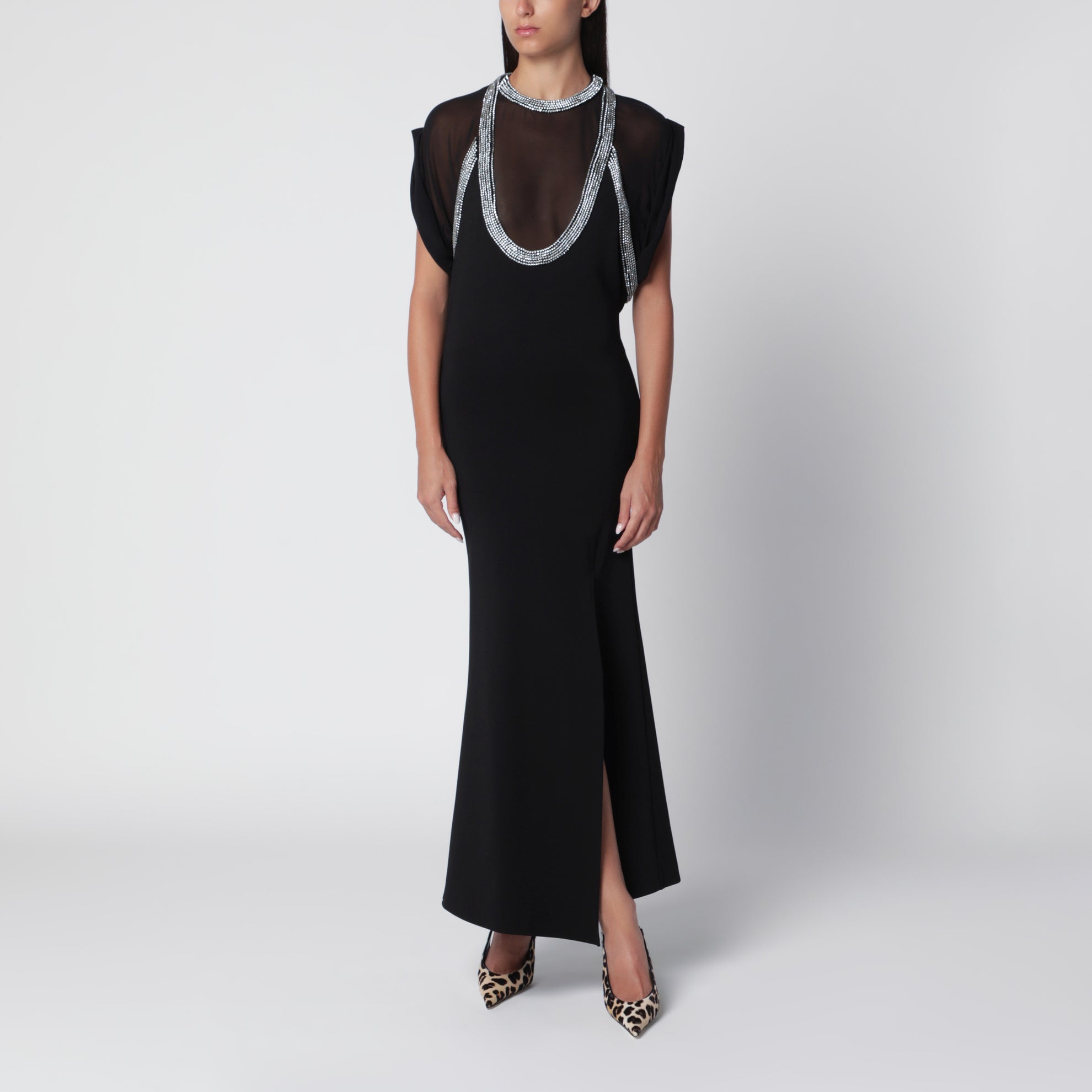 Abito nero in misto viscosa con strass