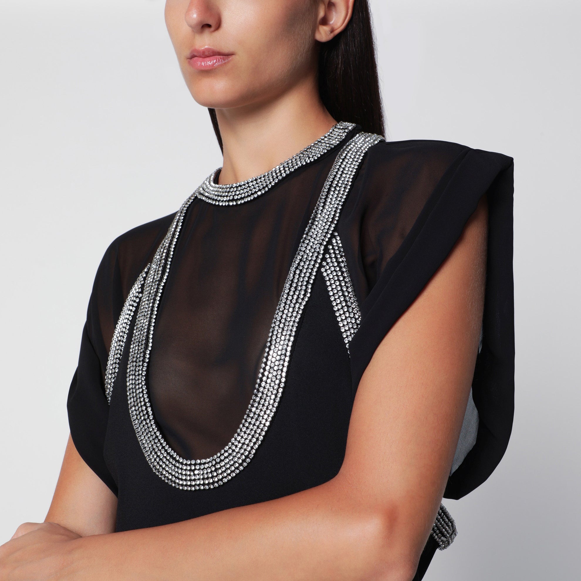 Abito nero in misto viscosa con strass