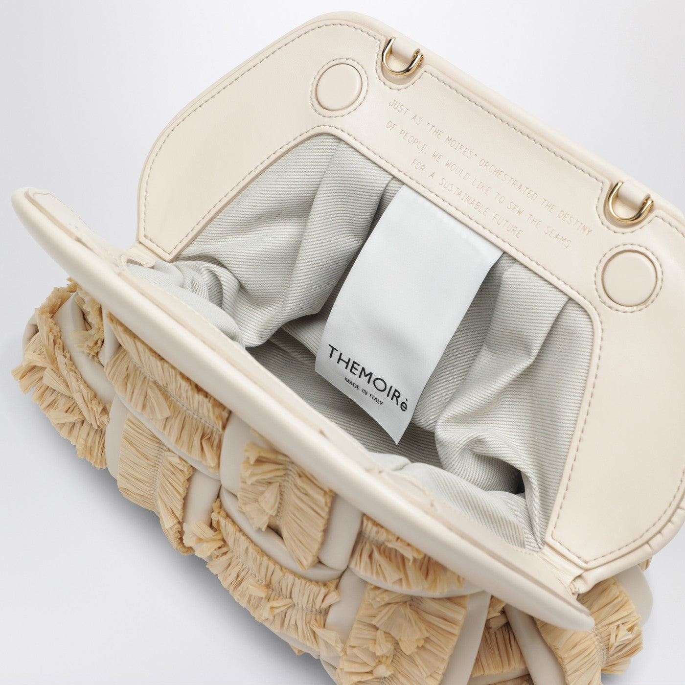 Kleine Clutch Tia in Butterfarbe mit Raffia-Einsätzen