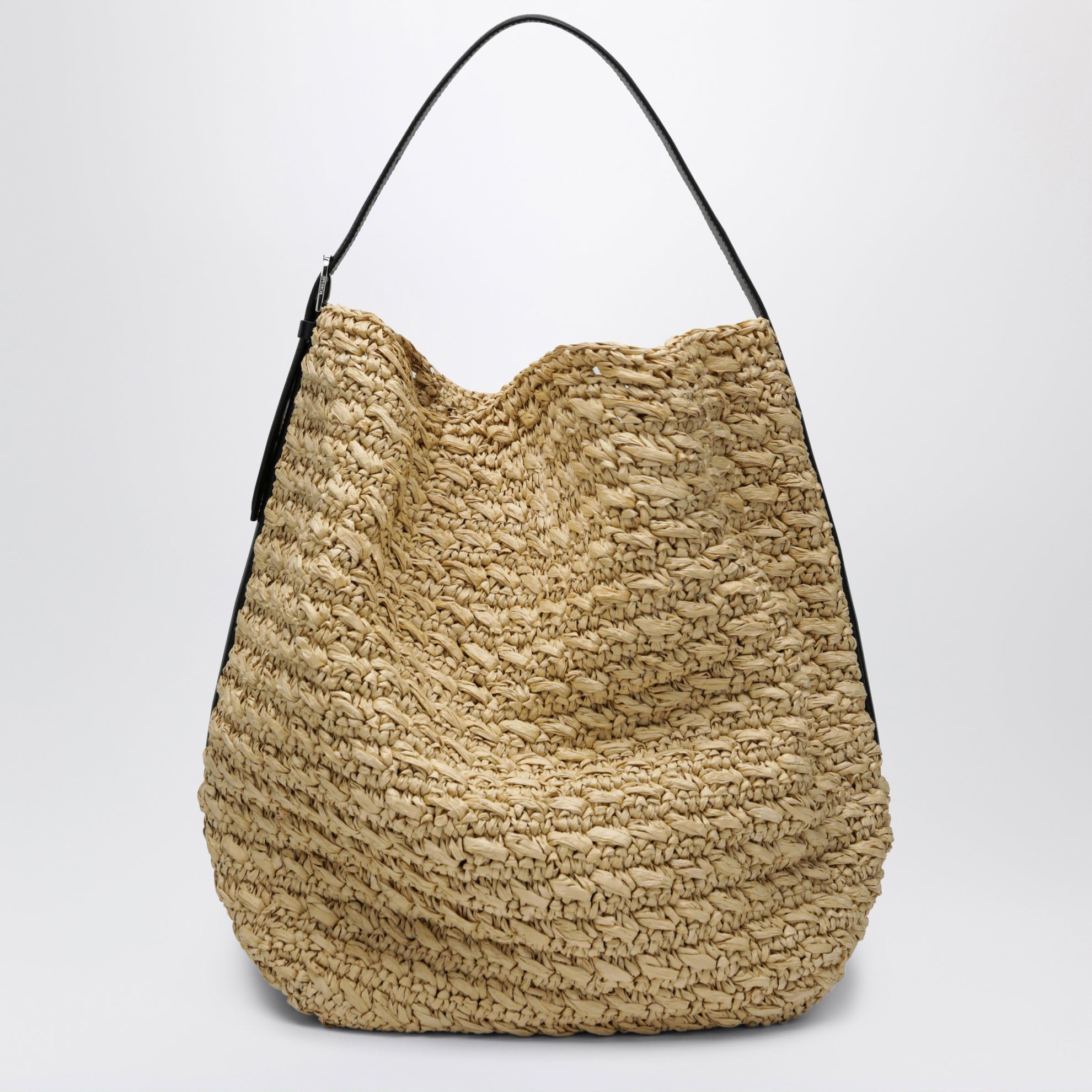 Borsa tote con dettagli a cintura in rafia naturale