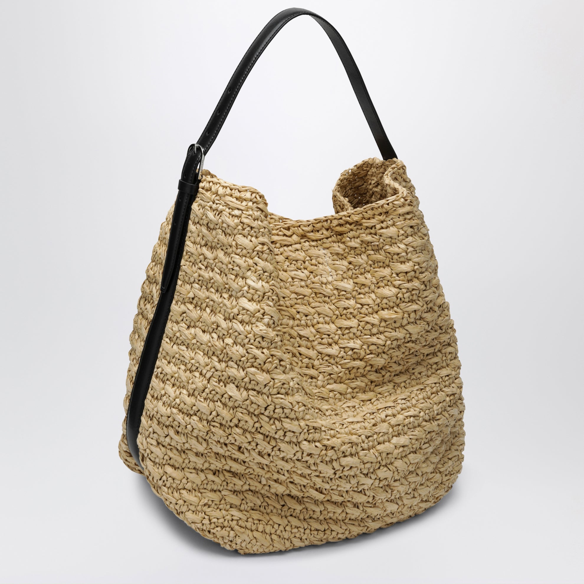 Borsa tote con dettagli a cintura in rafia naturale