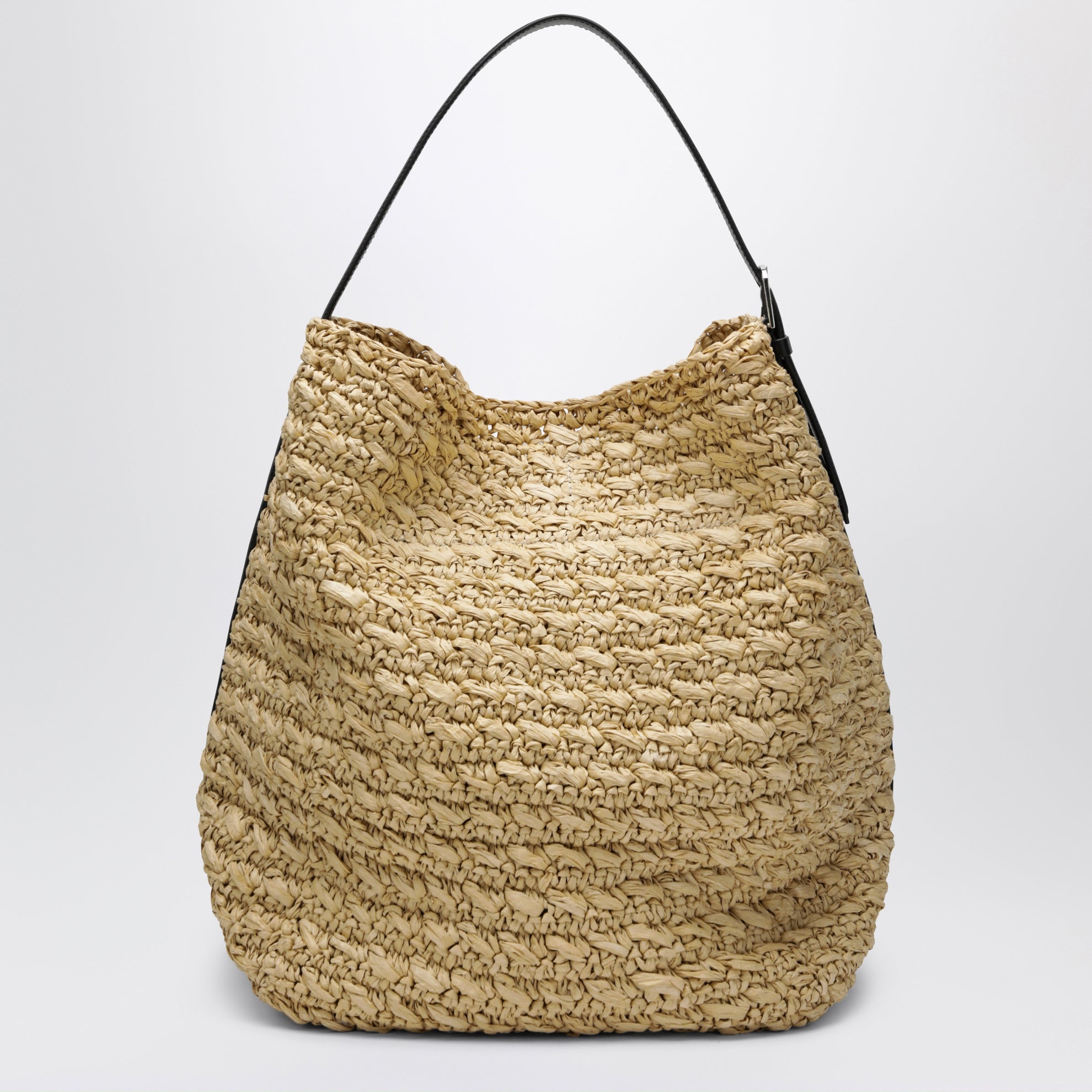 Borsa tote con dettagli a cintura in rafia naturale