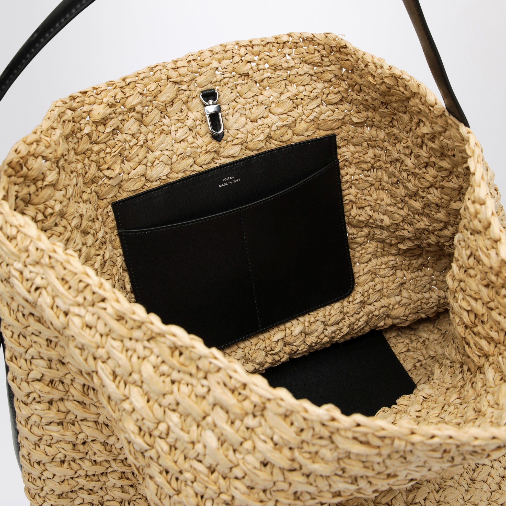 Borsa tote con dettagli a cintura in rafia naturale