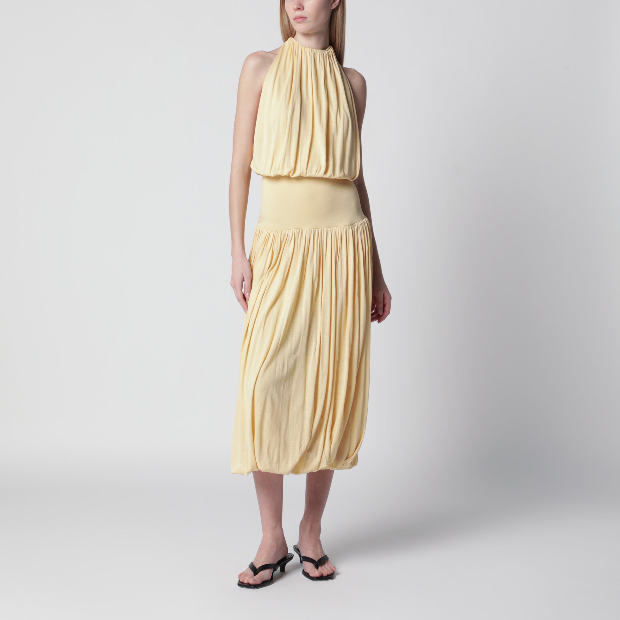 Midikleid mit Raffung aus Viskose in Gelb