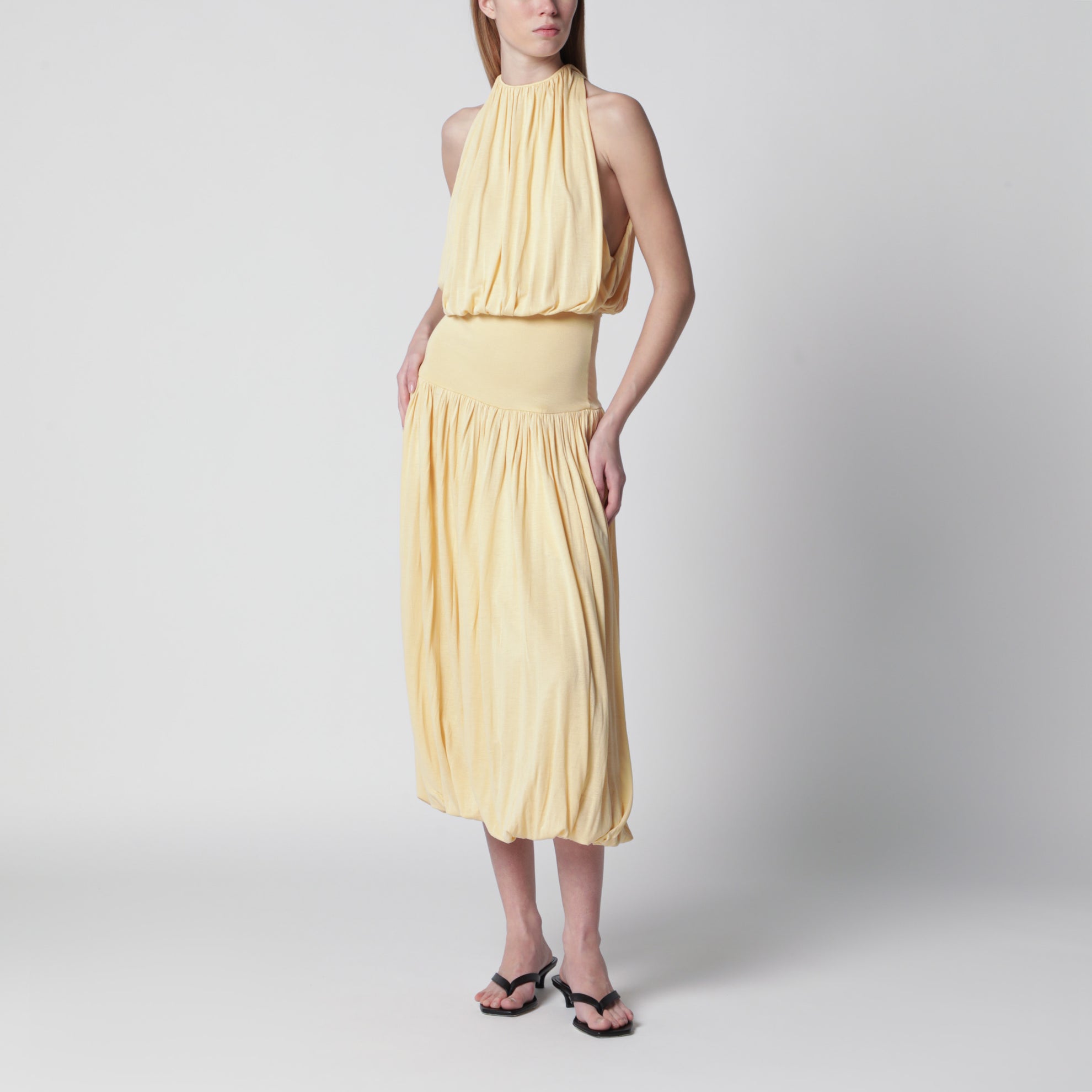 Midikleid mit Raffung aus Viskose in Gelb