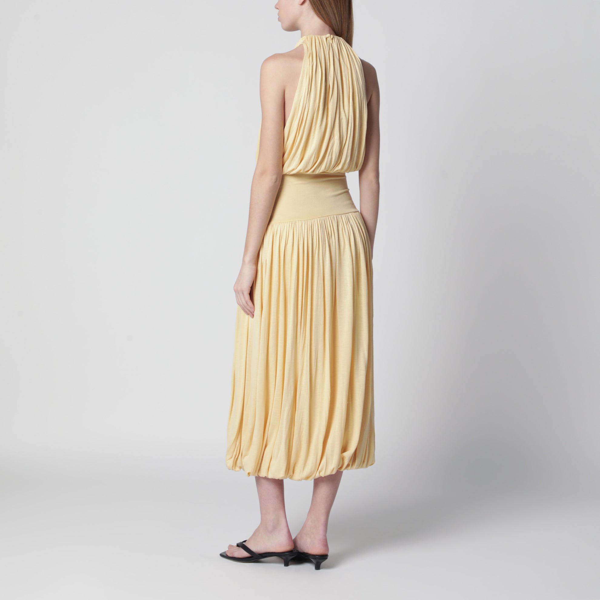 Midikleid mit Raffung aus Viskose in Gelb