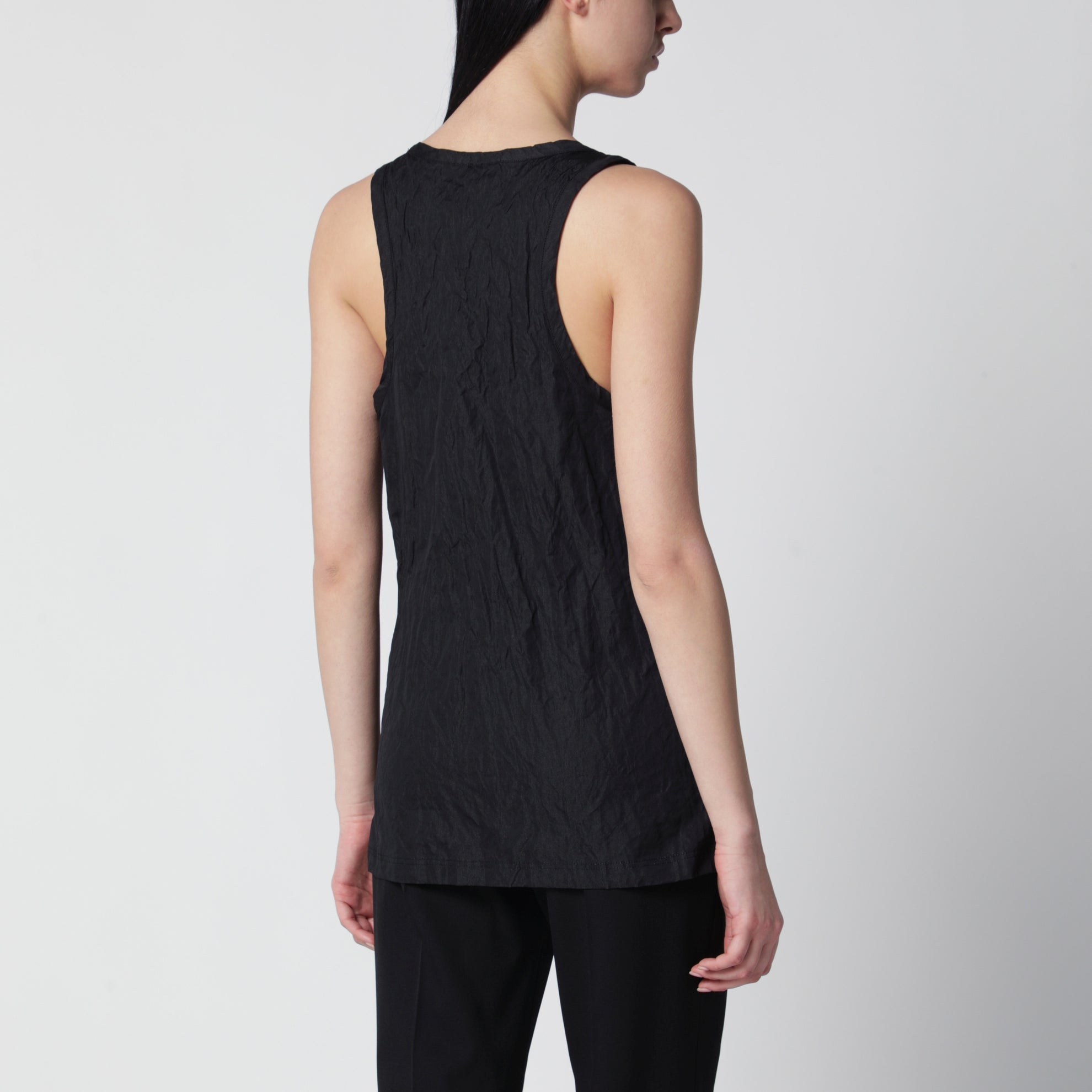 Black crinkled cotton tank top