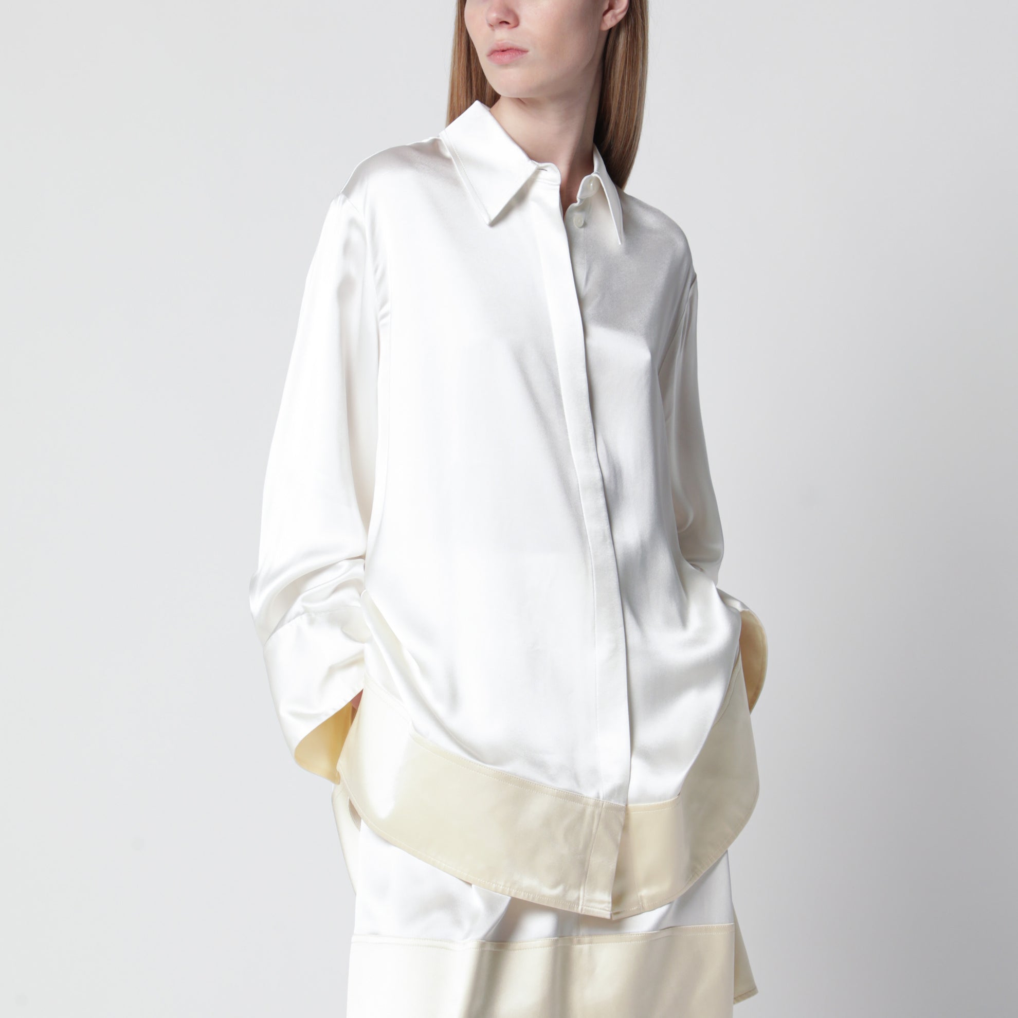 Chemise blanche/champagne en viscose brillante