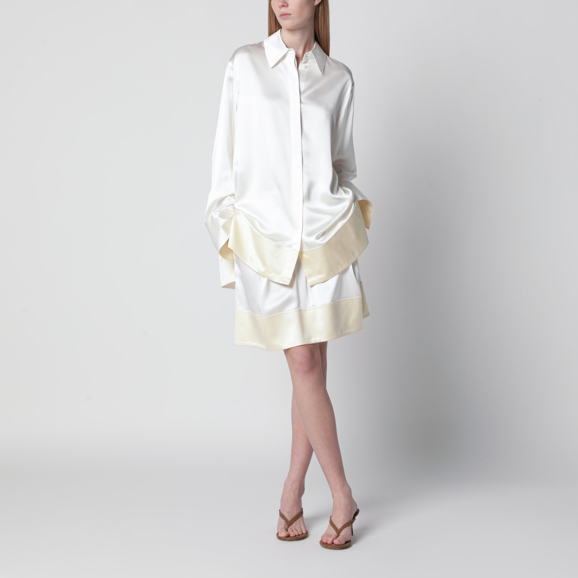 Chemise blanche/champagne en viscose brillante